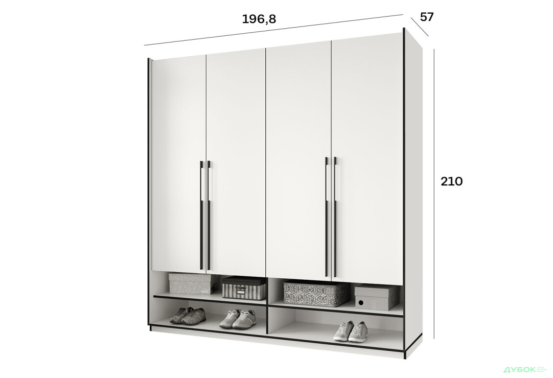 Шкаф Moreli Ramo / Рамо R-0010 4-дверный со штангой справа и полками 196,8 см, белый - Изображение 4 Изображение 4 - Шкаф Moreli Ramo / Рамо R-0010 4-дверный со штангой справа и полками 196,8 см, белый