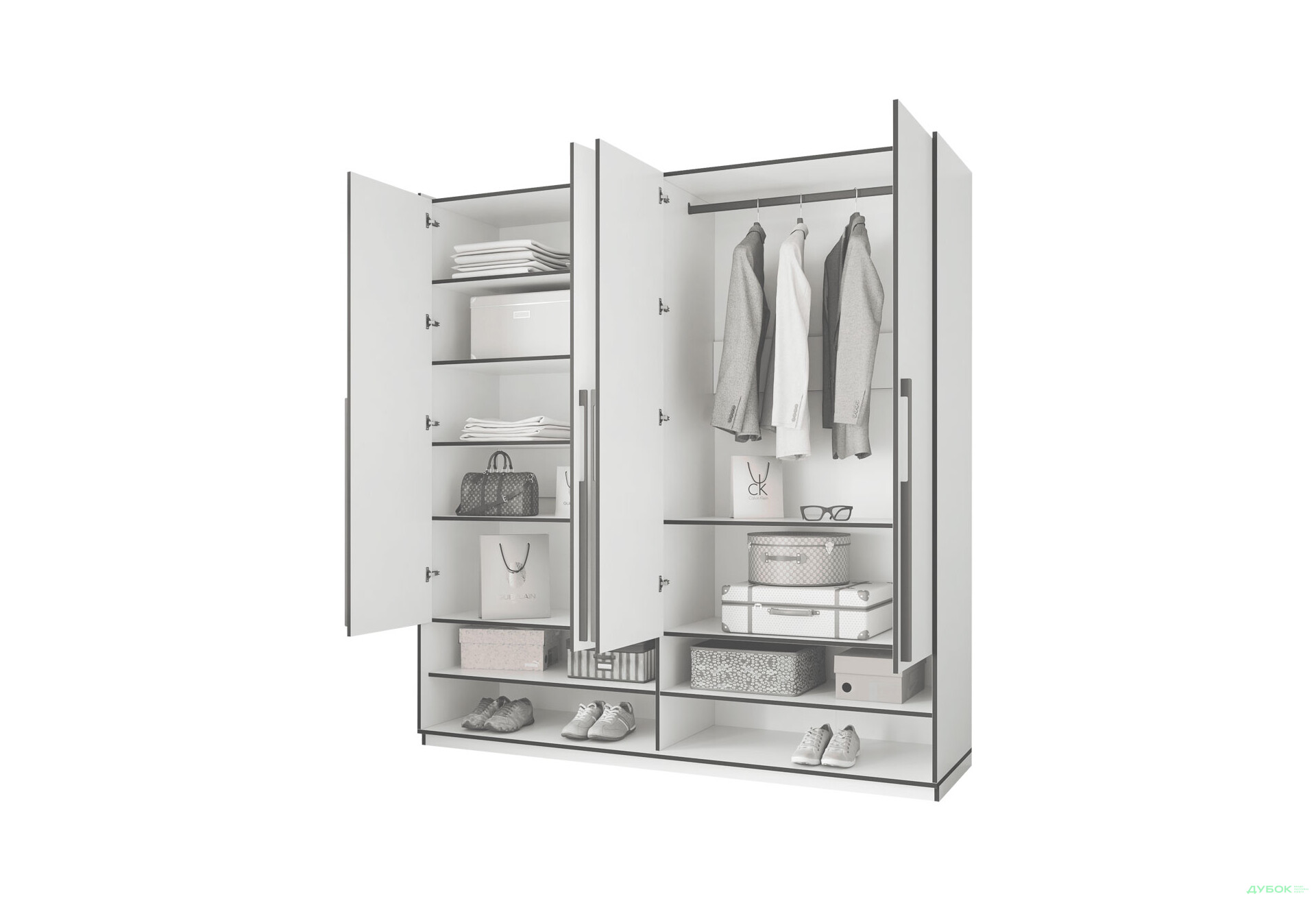 Шафа Moreli Ramo / Рамо R-0010 4-дверна зі штангою справа та полицями 196,8 см, антрацит - Зображення 4 Зображення 4 - Шафа Moreli Ramo / Рамо R-0010 4-дверна зі штангою справа та полицями 196,8 см, антрацит