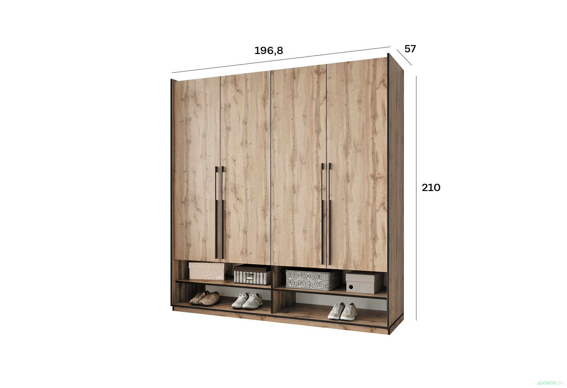 Шафа Moreli Ramo / Рамо R-0010 4-дверна зі штангою справа та полицями 196,8 см, дуб аппалачі - Зображення 3 Зображення 3 - Шафа Moreli Ramo / Рамо R-0010 4-дверна зі штангою справа та полицями 196,8 см, дуб аппалачі