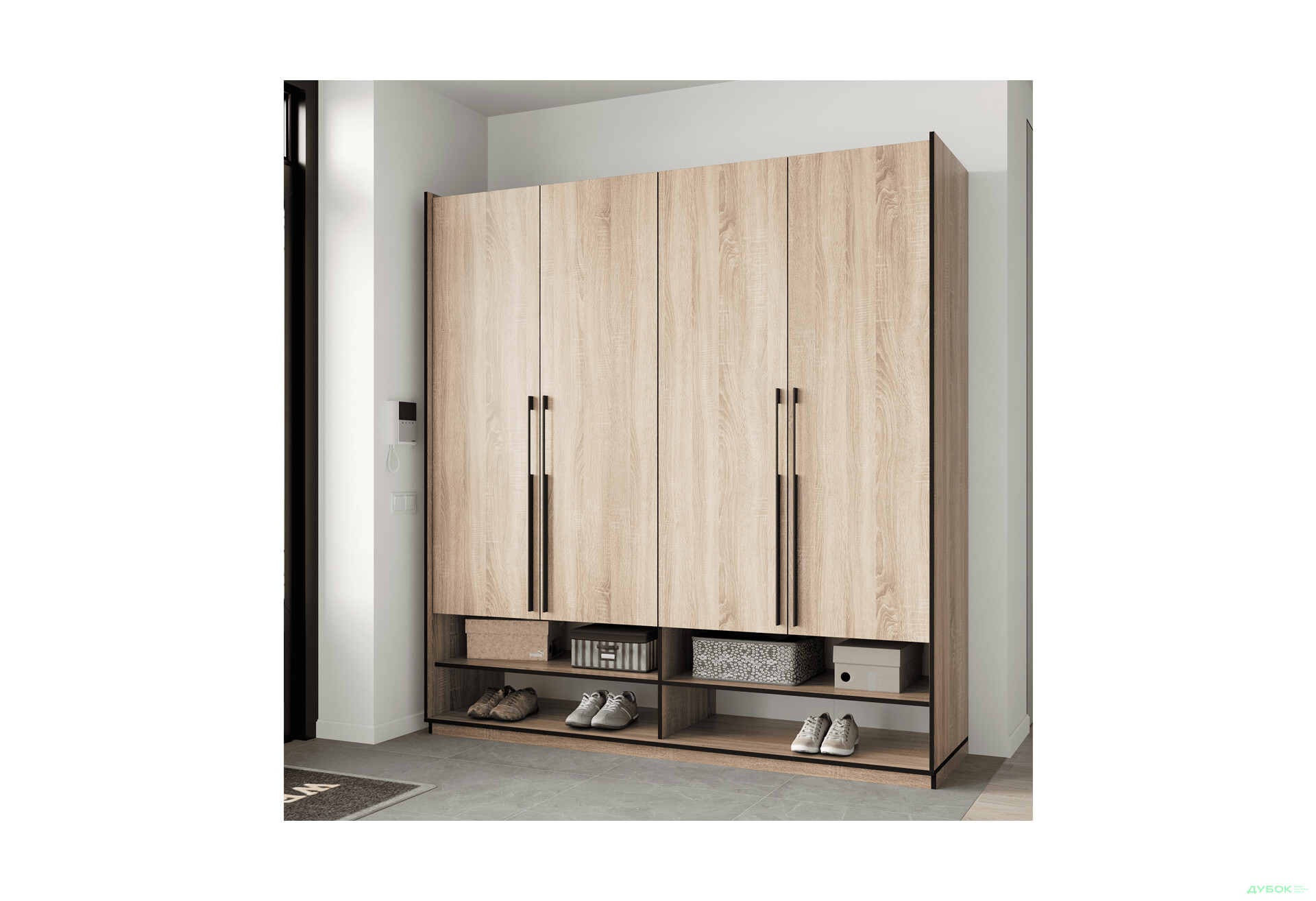 Шафа Moreli Ramo / Рамо R-0010 4-дверна зі штангою справа та полицями 196,8 см, дуб сонома - Зображення 2 Зображення 2 - Шафа Moreli Ramo / Рамо R-0010 4-дверна зі штангою справа та полицями 196,8 см, дуб сонома