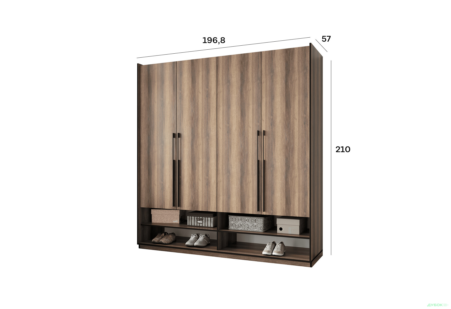 Шафа Moreli Ramo / Рамо R-0010 4-дверна зі штангою справа та полицями 196,8 см, дуб кверкус - Зображення 3 Зображення 3 - Шафа Moreli Ramo / Рамо R-0010 4-дверна зі штангою справа та полицями 196,8 см, дуб кверкус