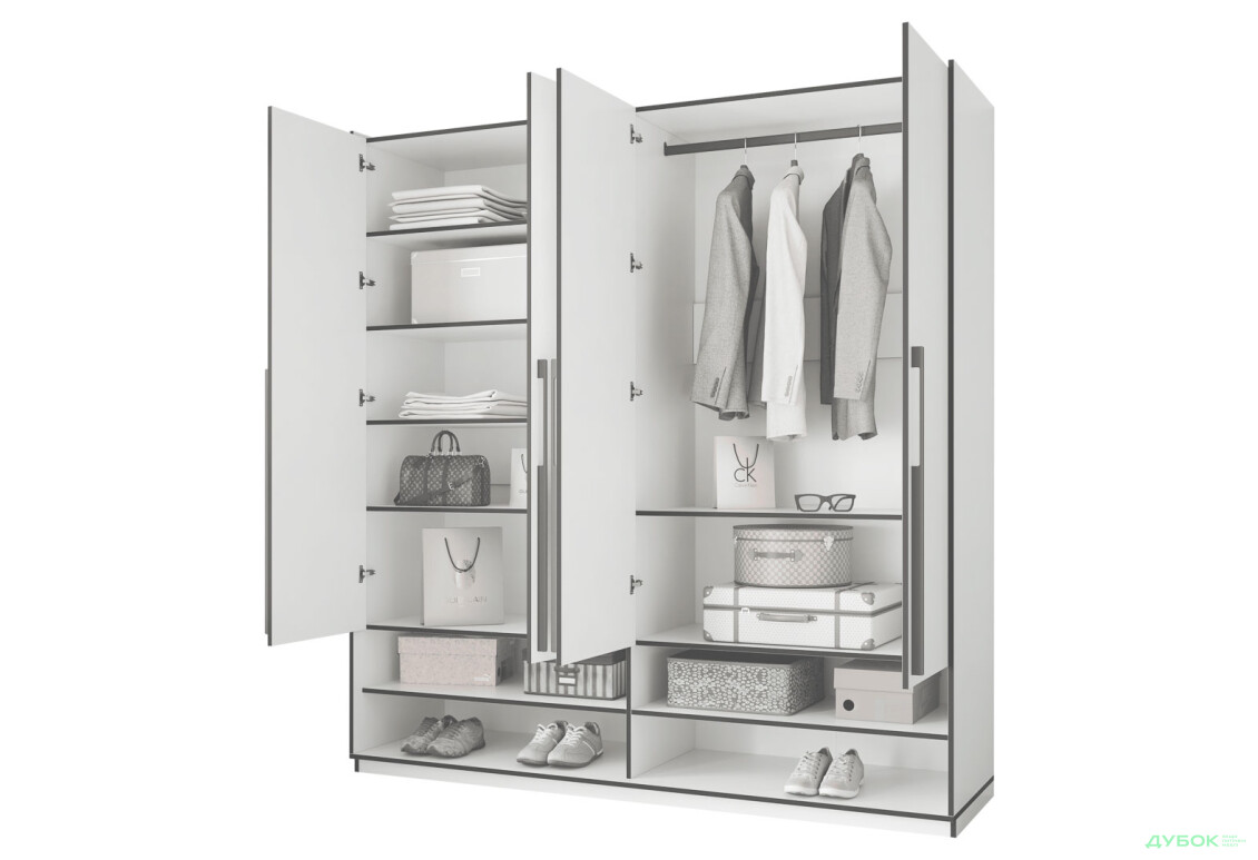 Шафа Moreli Ramo / Рамо R-0010 4-дверна зі штангою справа та полицями 196,8 см, дуб кверкус - Зображення 4 Зображення 4 - Шафа Moreli Ramo / Рамо R-0010 4-дверна зі штангою справа та полицями 196,8 см, дуб кверкус