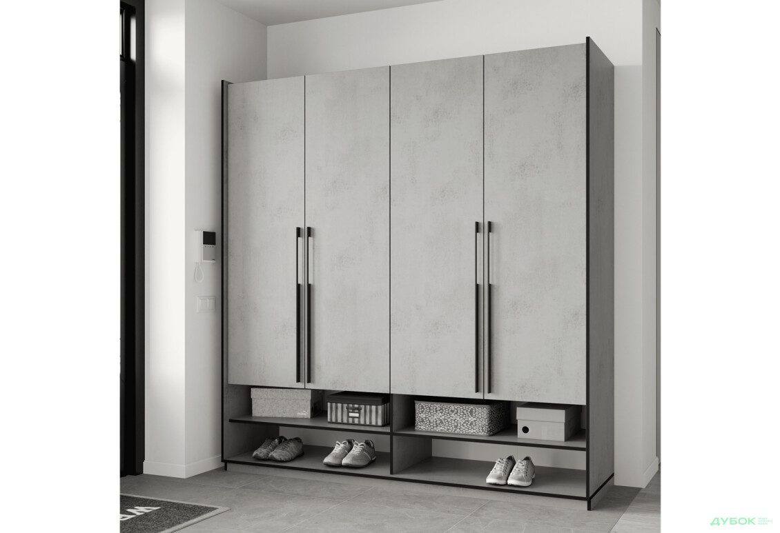 Шкаф Moreli Ramo / Рамо R-0010 4-дверный со штангой справа и полками 196,8 см, бетон тефра - Изображение 2 Изображение 2 - Шкаф Moreli Ramo / Рамо R-0010 4-дверный со штангой справа и полками 196,8 см, бетон тефра