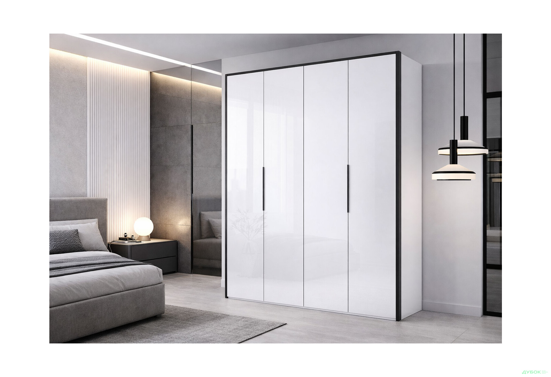 Зображення 2 - Шафа MiroMark Лука / Lucca 4-дверна 201 см, білий глянець / мат антрацит