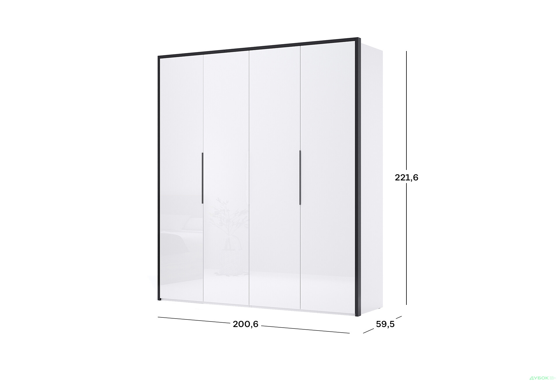 Шафа MiroMark Лука / Lucca 4-дверна 201 см, білий глянець / мат антрацит - Зображення 5 Зображення 5 - Шафа MiroMark Лука / Lucca 4-дверна 201 см, білий глянець / мат антрацит
