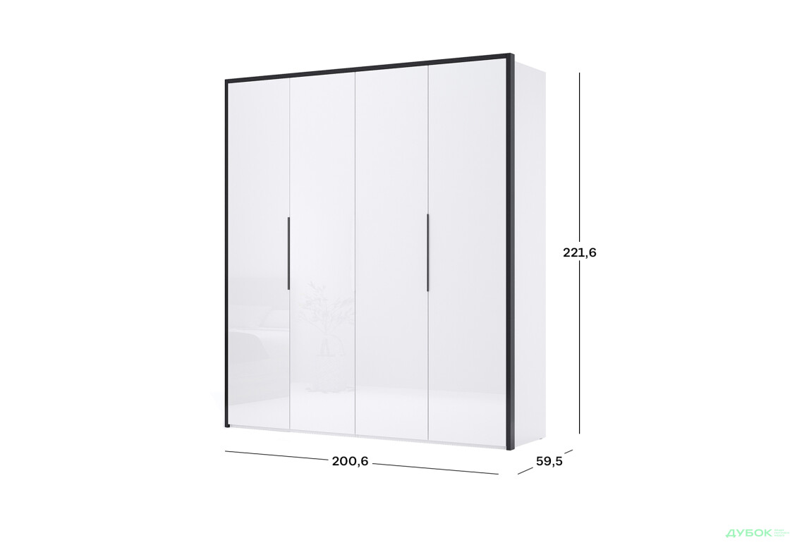 Шафа MiroMark Лука / Lucca 4-дверна 201 см, білий глянець / мат антрацит - Зображення 5 Зображення 5 - Шафа MiroMark Лука / Lucca 4-дверна 201 см, білий глянець / мат антрацит