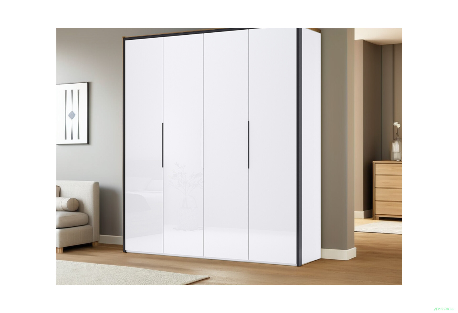 Шафа MiroMark Лука / Lucca 4-дверна 201 см, білий глянець / мат антрацит - Зображення 3 Зображення 3 - Шафа MiroMark Лука / Lucca 4-дверна 201 см, білий глянець / мат антрацит