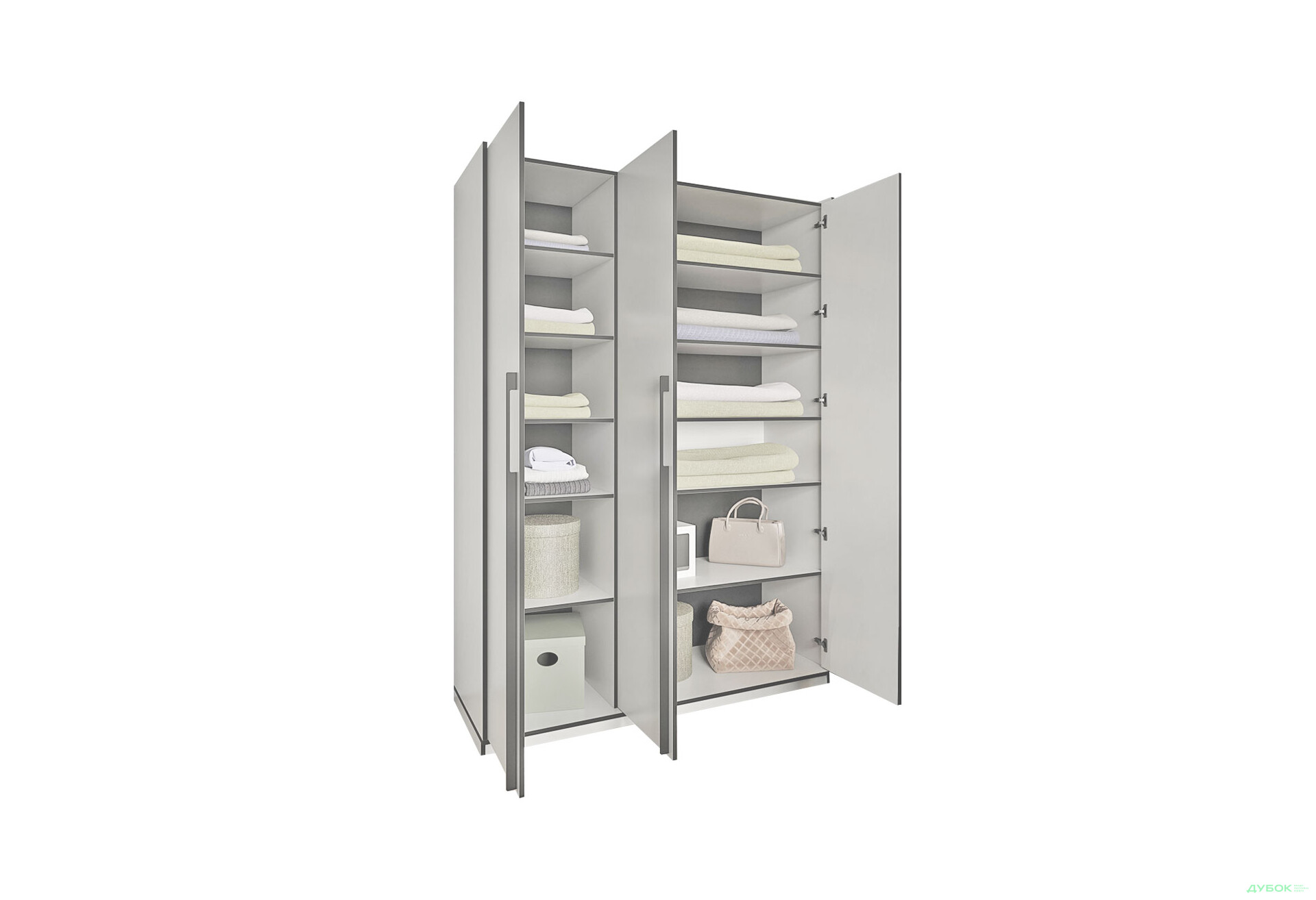 Шафа Moreli Ramo / Рамо R-0015 3-дверна з полицями 148,4 см, зелений димчастий - Зображення 4 Зображення 4 - Шафа Moreli Ramo / Рамо R-0015 3-дверна з полицями 148,4 см, зелений димчастий