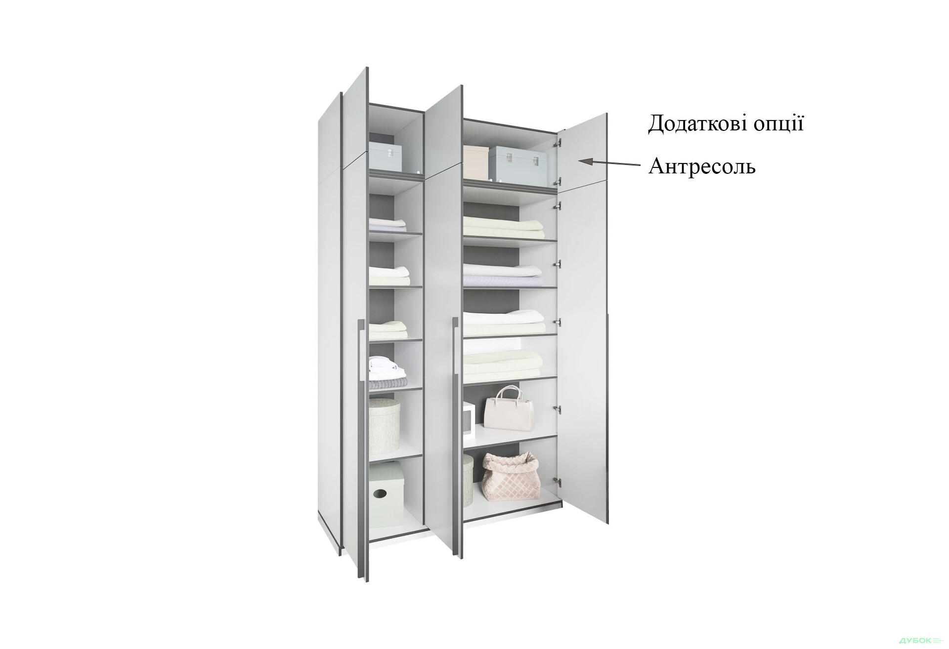 Зображення 5 - Шафа Moreli Ramo / Рамо R-0015 3-дверна з полицями 148,4 см, зелений димчастий
