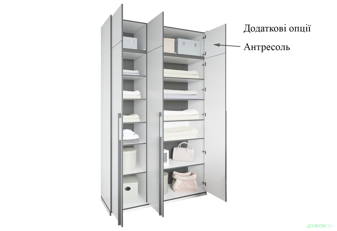 Шафа Moreli Ramo / Рамо R-0015 3-дверна з полицями 148,4 см, зелений димчастий - Зображення 5 Зображення 5 - Шафа Moreli Ramo / Рамо R-0015 3-дверна з полицями 148,4 см, зелений димчастий