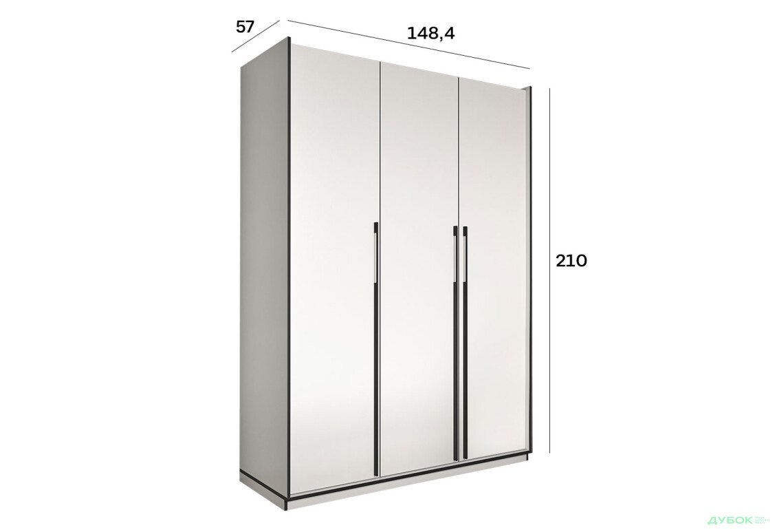 Шафа Moreli Ramo / Рамо R-0016 3-дверна зі штангою та полицями 148,4 см, біла - Зображення 4 Зображення 4 - Шафа Moreli Ramo / Рамо R-0016 3-дверна зі штангою та полицями 148,4 см, біла