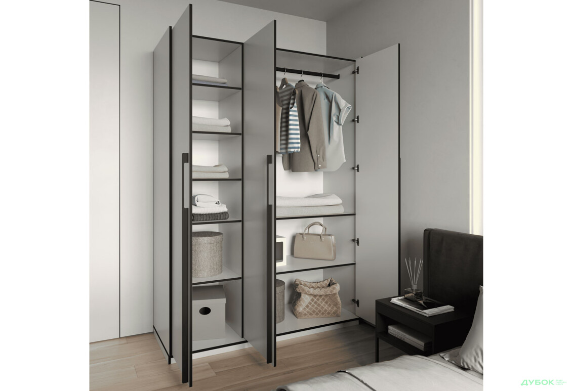 Шафа Moreli Ramo / Рамо R-0016 3-дверна зі штангою та полицями 148,4 см, біла - Зображення 3 Зображення 3 - Шафа Moreli Ramo / Рамо R-0016 3-дверна зі штангою та полицями 148,4 см, біла