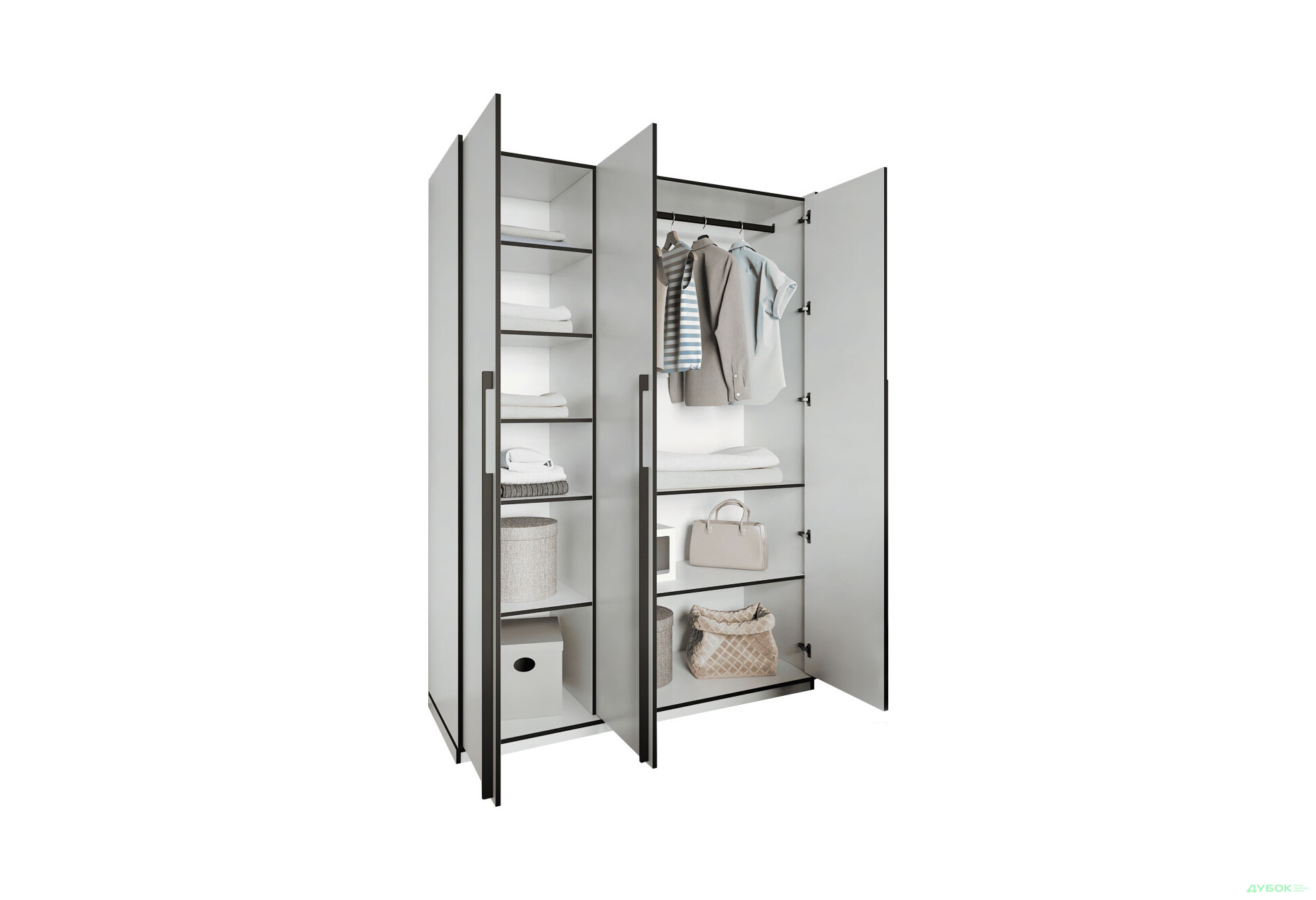 Шафа Moreli Ramo / Рамо R-0016 3-дверна зі штангою та полицями 148,4 см, біла - Зображення 5 Зображення 5 - Шафа Moreli Ramo / Рамо R-0016 3-дверна зі штангою та полицями 148,4 см, біла