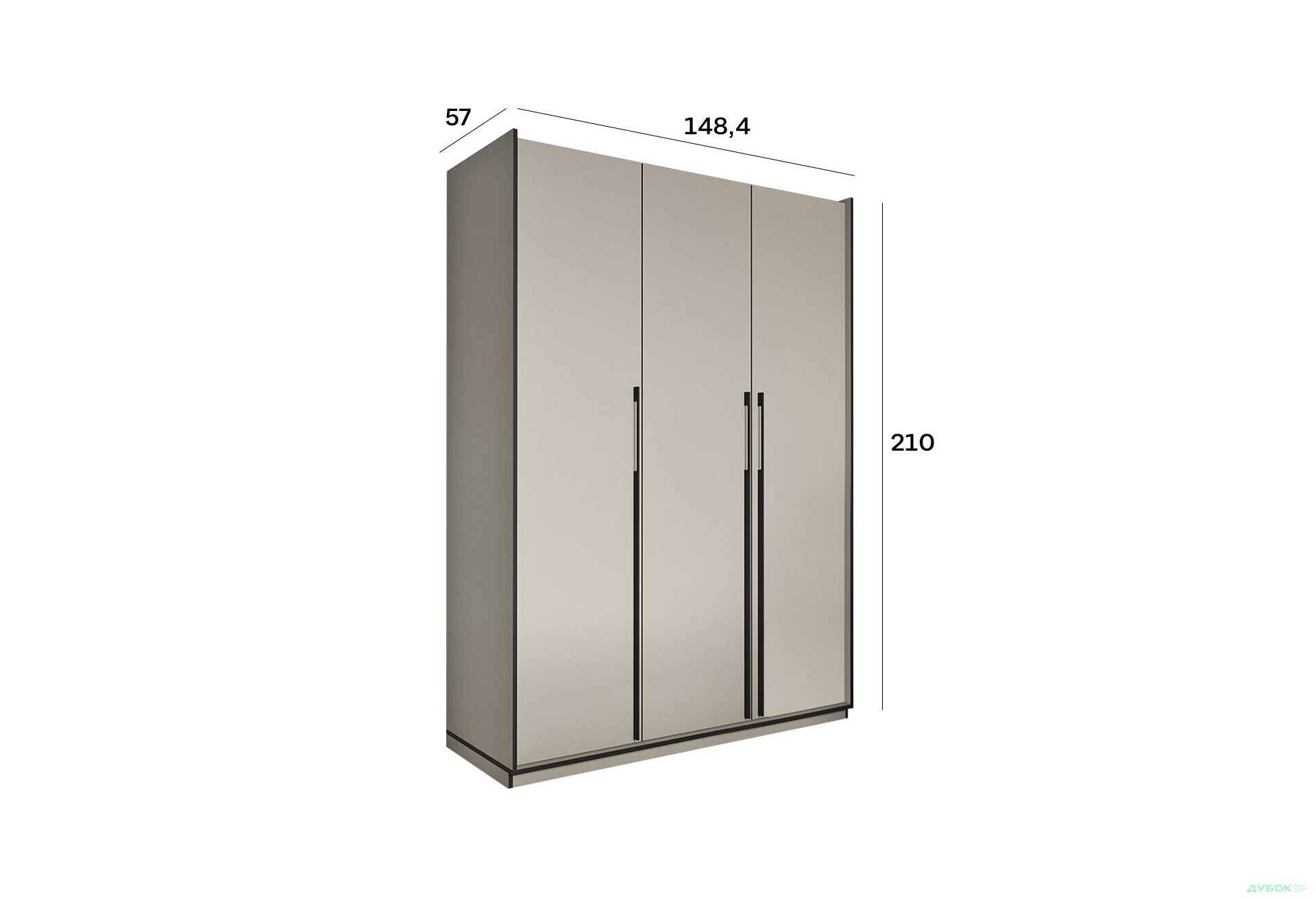 Шафа Moreli Ramo / Рамо R-0016 3-дверна зі штангою та полицями 148,4 см, кашемір - Зображення 3 Зображення 3 - Шафа Moreli Ramo / Рамо R-0016 3-дверна зі штангою та полицями 148,4 см, кашемір