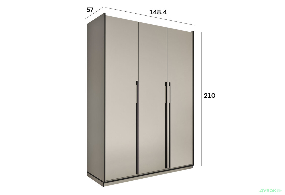 Шафа Moreli Ramo / Рамо R-0016 3-дверна зі штангою та полицями 148,4 см, кашемір - Зображення 3 Зображення 3 - Шафа Moreli Ramo / Рамо R-0016 3-дверна зі штангою та полицями 148,4 см, кашемір