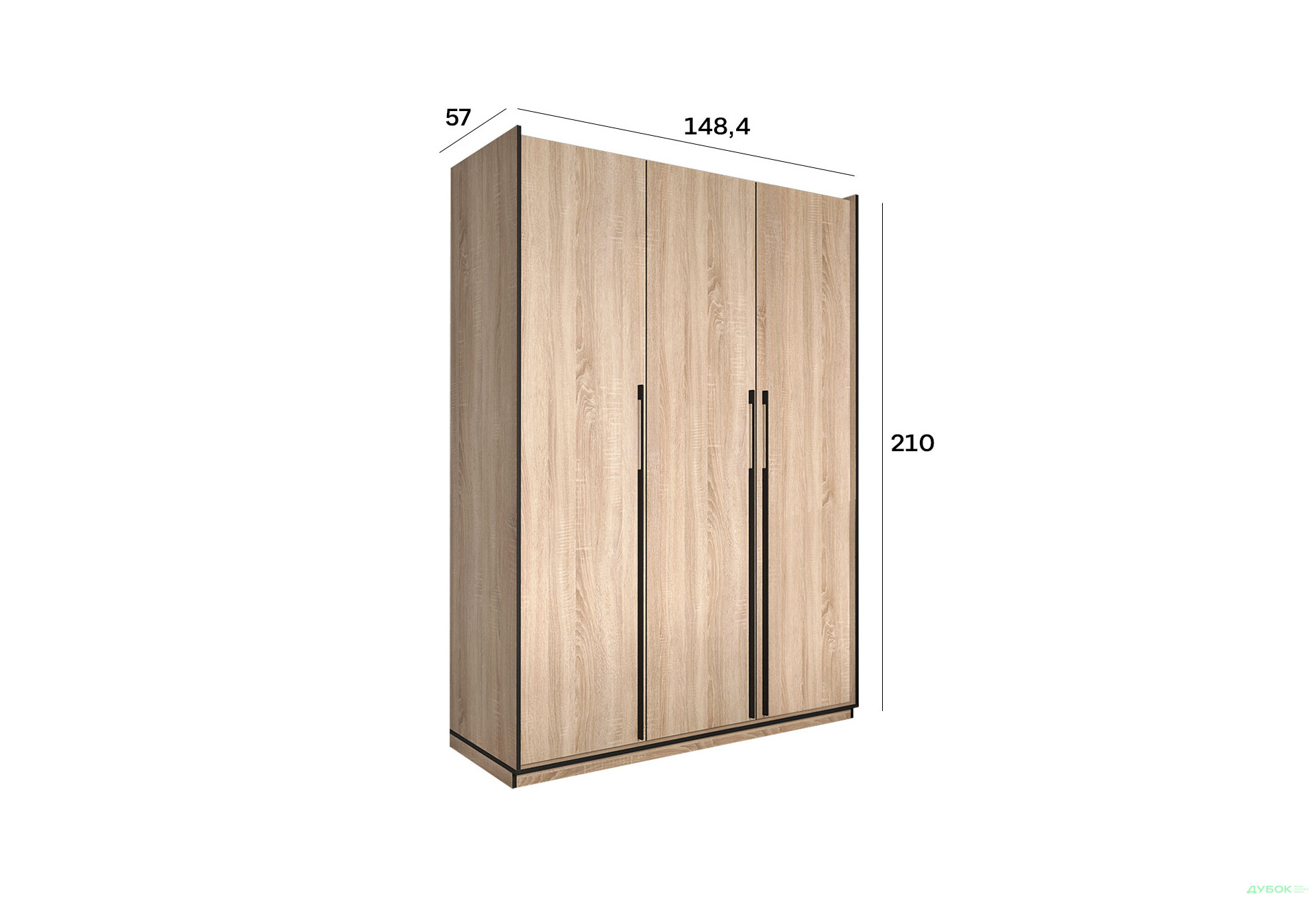 Шафа Moreli Ramo / Рамо R-0016 3-дверна зі штангою та полицями 148,4 см, дуб сонома - Зображення 3 Зображення 3 - Шафа Moreli Ramo / Рамо R-0016 3-дверна зі штангою та полицями 148,4 см, дуб сонома