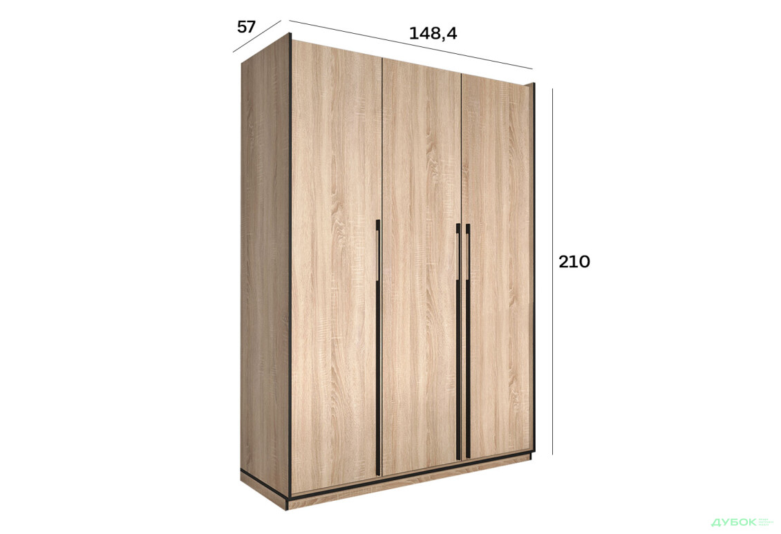 Зображення 3 - Шафа Moreli Ramo / Рамо R-0016 3-дверна зі штангою та полицями 148,4 см, дуб сонома