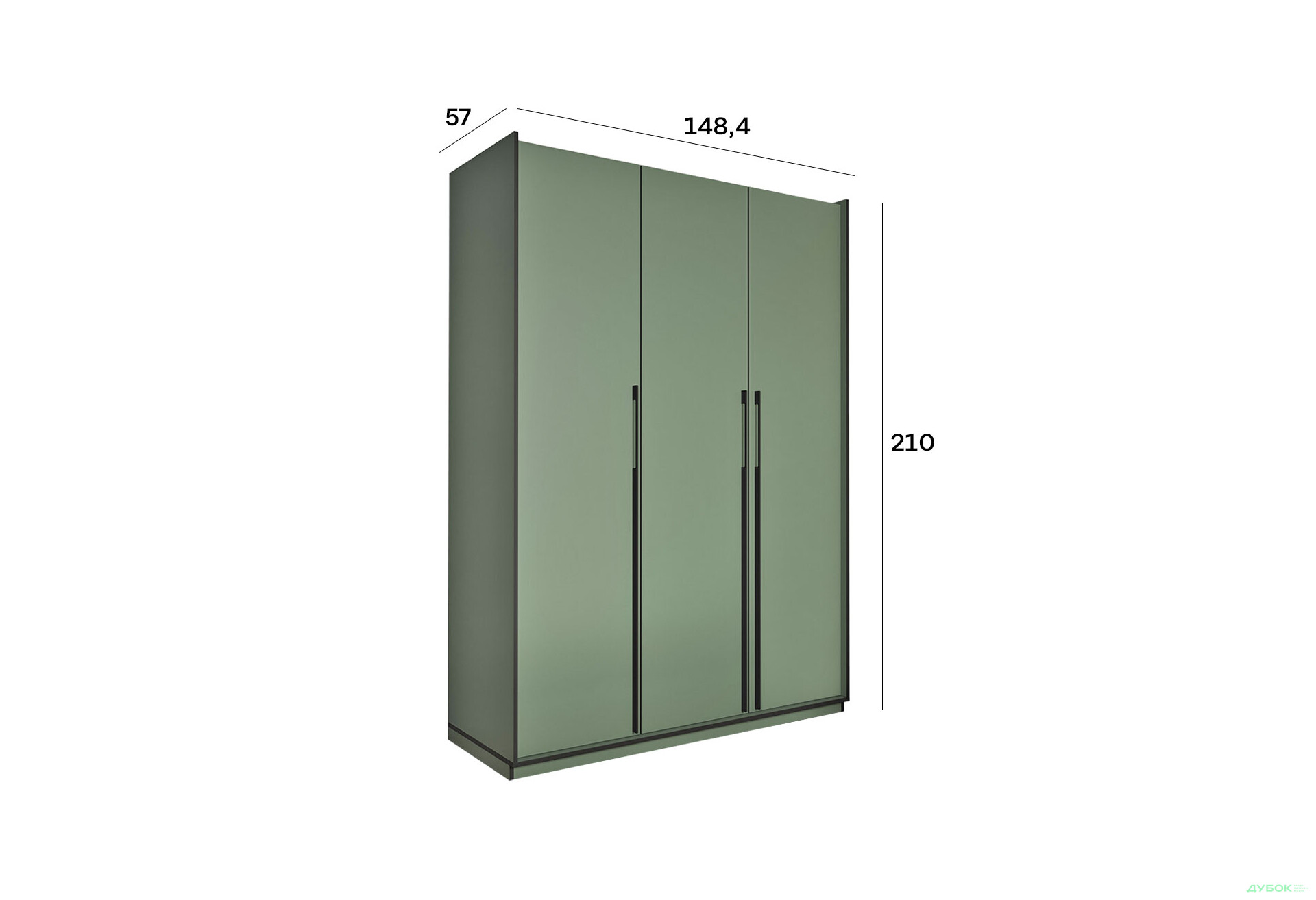 Шафа Moreli Ramo / Рамо R-0016 3-дверна зі штангою та полицями 148,4 см, зелений димчастий - Зображення 3 Зображення 3 - Шафа Moreli Ramo / Рамо R-0016 3-дверна зі штангою та полицями 148,4 см, зелений димчастий