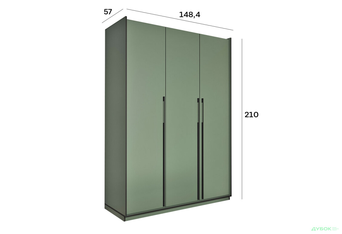 Шафа Moreli Ramo / Рамо R-0016 3-дверна зі штангою та полицями 148,4 см, зелений димчастий - Зображення 3 Зображення 3 - Шафа Moreli Ramo / Рамо R-0016 3-дверна зі штангою та полицями 148,4 см, зелений димчастий