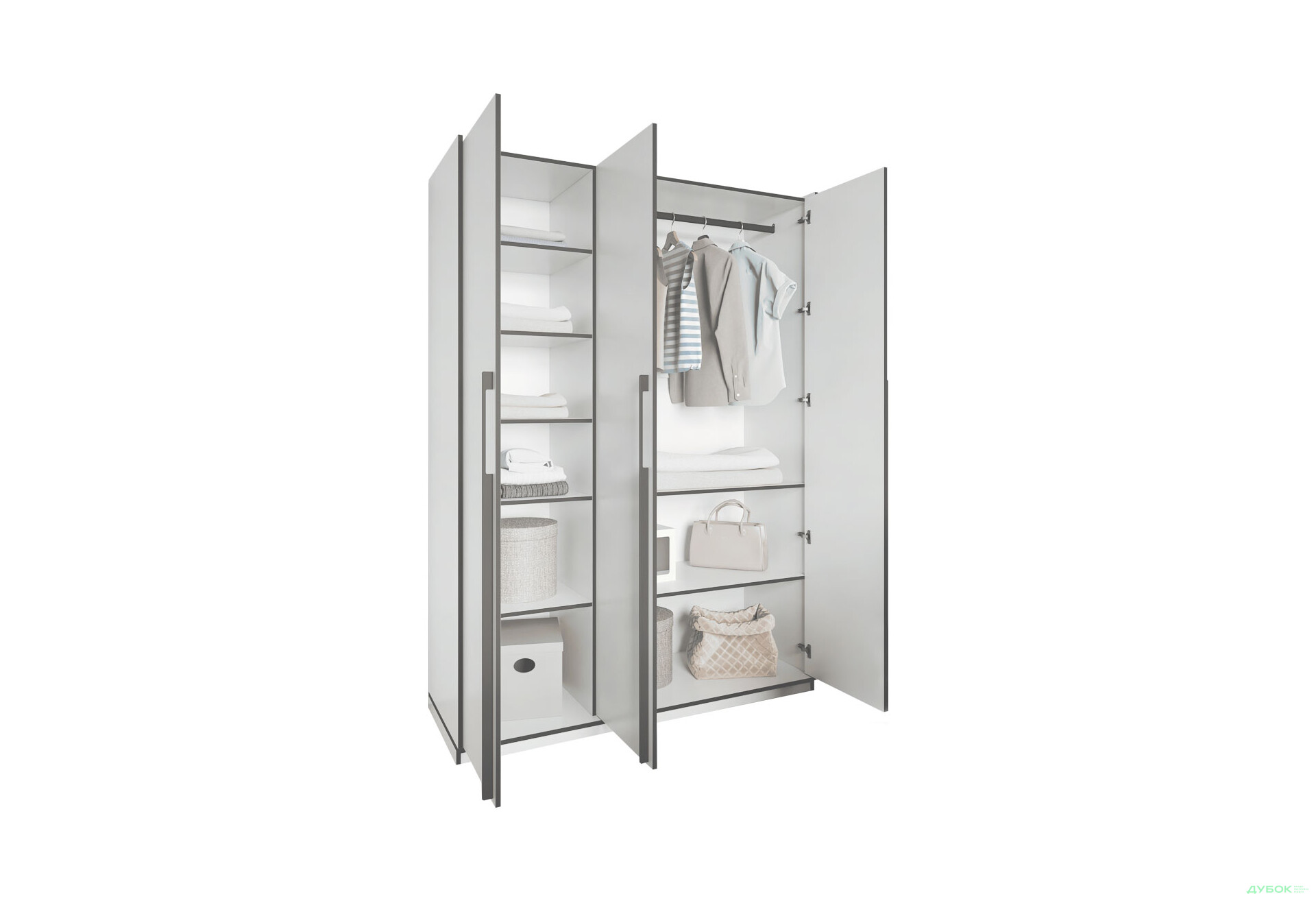 Шкаф Moreli Ramo / Рамо R-0016 3-дверный со штангой и полками 148,4 см, бетон тефра - Изображение 4 Изображение 4 - Шкаф Moreli Ramo / Рамо R-0016 3-дверный со штангой и полками 148,4 см, бетон тефра