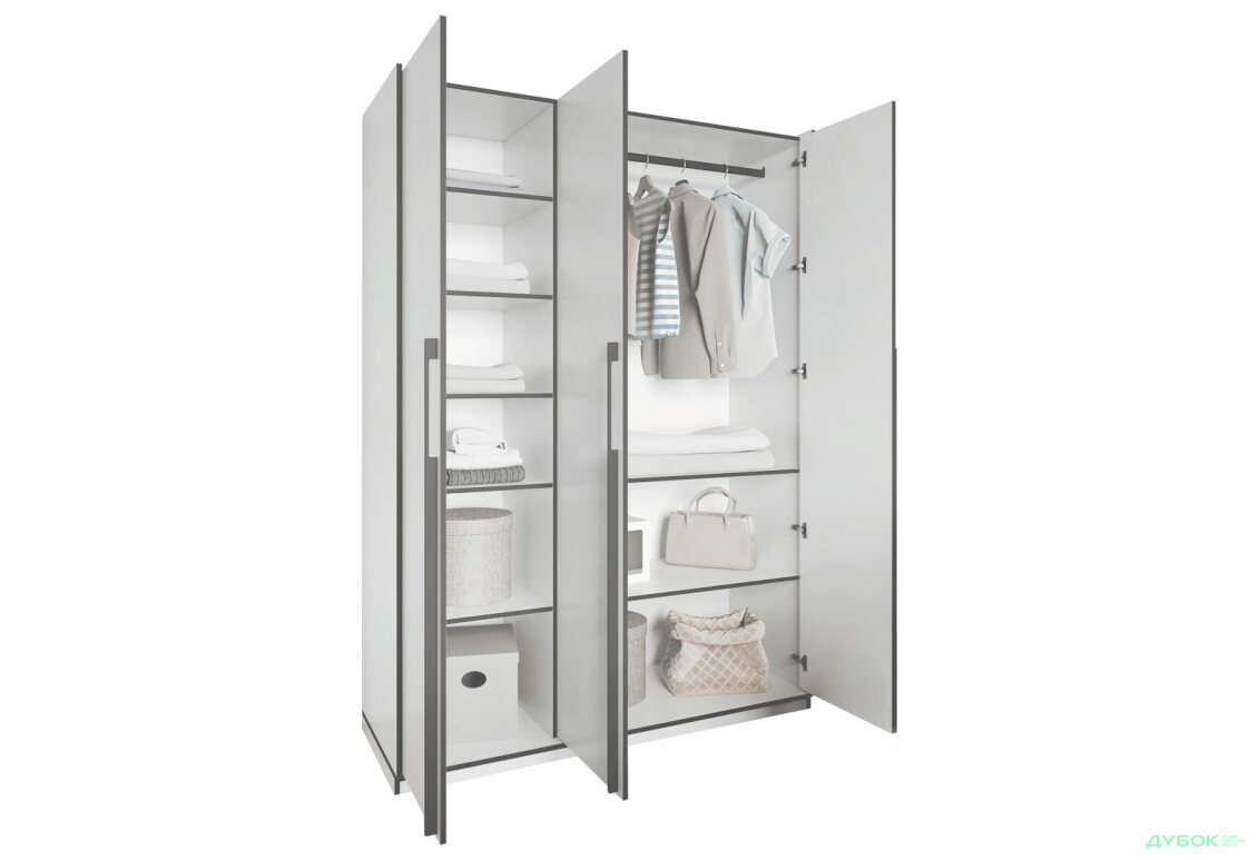 Шкаф Moreli Ramo / Рамо R-0016 3-дверный со штангой и полками 148,4 см, бетон тефра - Изображение 4 Изображение 4 - Шкаф Moreli Ramo / Рамо R-0016 3-дверный со штангой и полками 148,4 см, бетон тефра