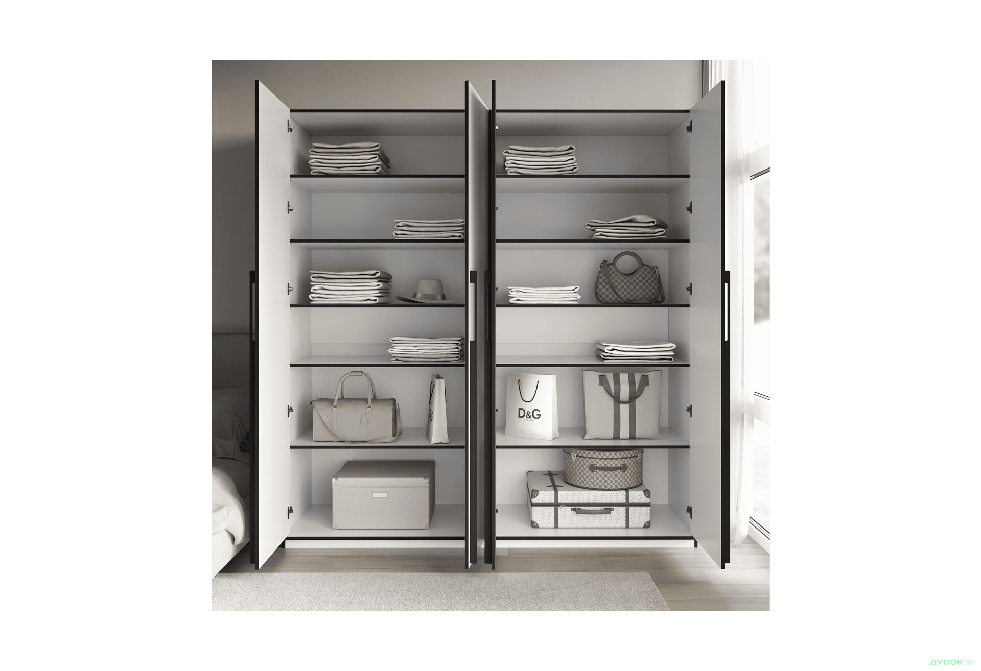 Шафа Moreli Ramo / Рамо R-0017 4-дверна з полицями 196,8 см, біла - Зображення 3 Зображення 3 - Шафа Moreli Ramo / Рамо R-0017 4-дверна з полицями 196,8 см, біла