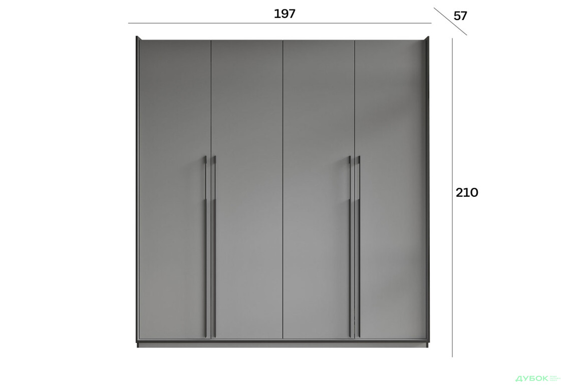 Зображення 3 - Шафа Moreli Ramo / Рамо R-0017 4-дверна з полицями 196,8 см, антрацит