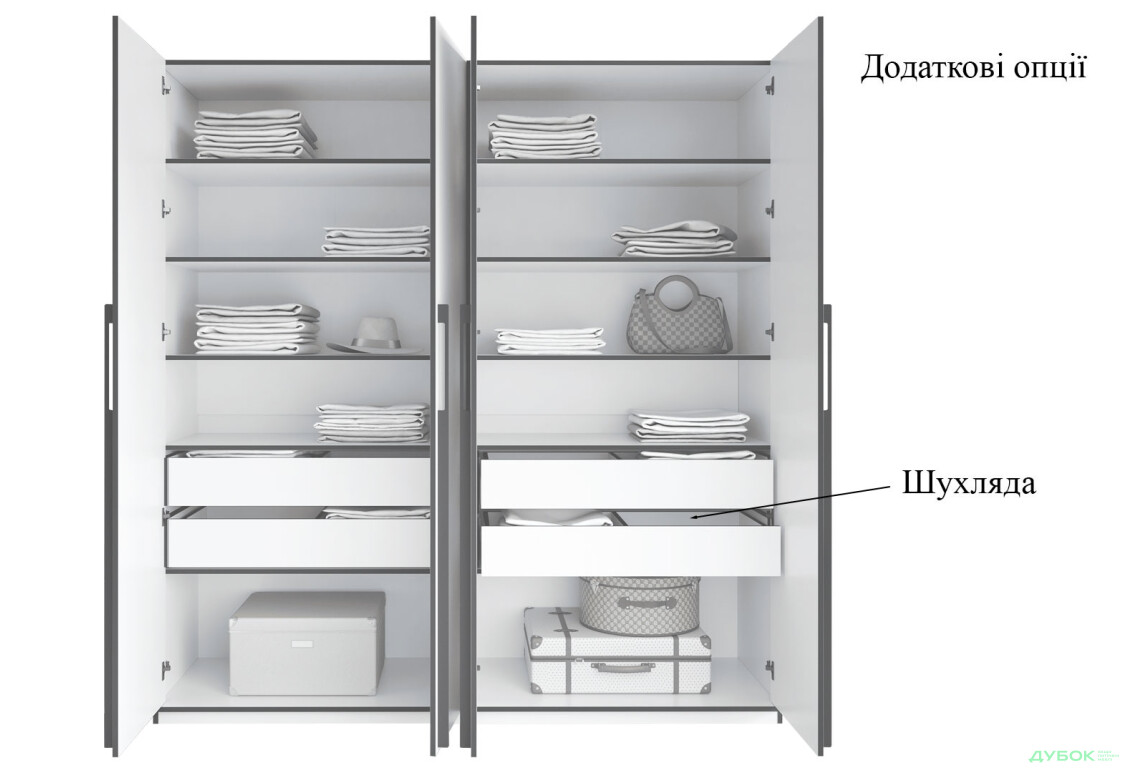 Шкаф Moreli Ramo / Рамо R-0017 4-дверный с полками 196,8 см, антрацит - Изображение 5 Изображение 5 - Шкаф Moreli Ramo / Рамо R-0017 4-дверный с полками 196,8 см, антрацит
