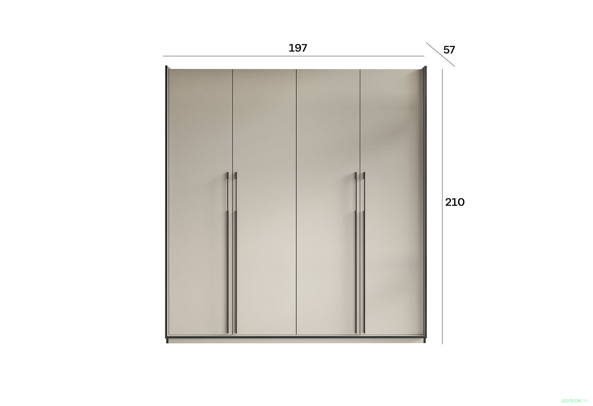 Шкаф Moreli Ramo / Рамо R-0017 4-дверный с полками 196,8 см, кашемир - Изображение 3 Изображение 3 - Шкаф Moreli Ramo / Рамо R-0017 4-дверный с полками 196,8 см, кашемир