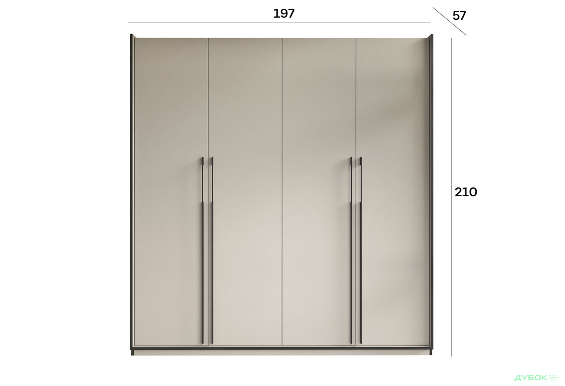Шкаф Moreli Ramo / Рамо R-0017 4-дверный с полками 196,8 см, кашемир - Изображение 3 Изображение 3 - Шкаф Moreli Ramo / Рамо R-0017 4-дверный с полками 196,8 см, кашемир