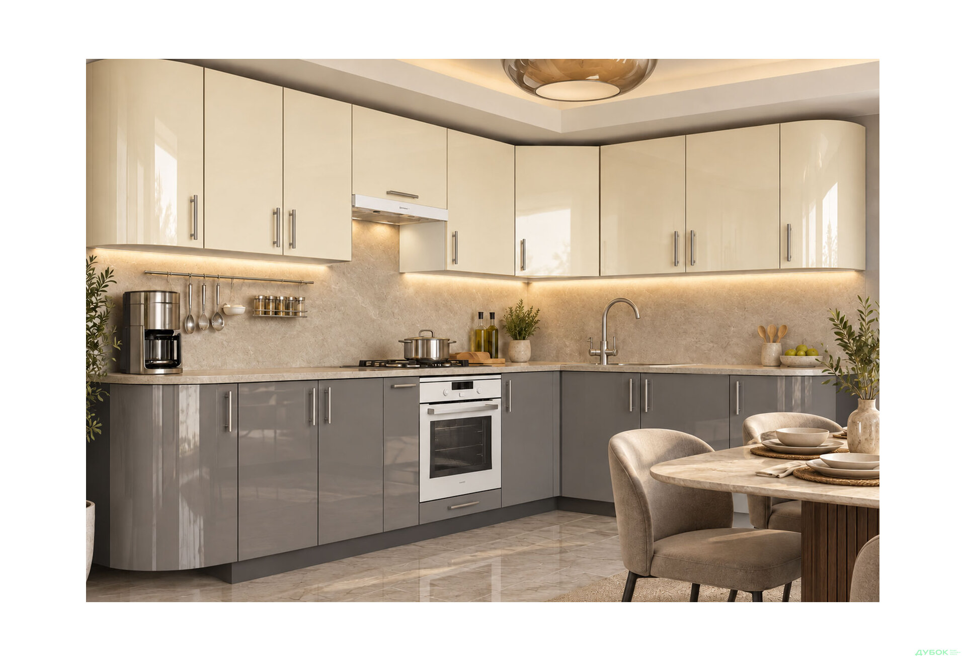 Зображення 1 - Кухня кутова Колор-міх / Color-mix 250х150 см, сірий / ванільний глянець