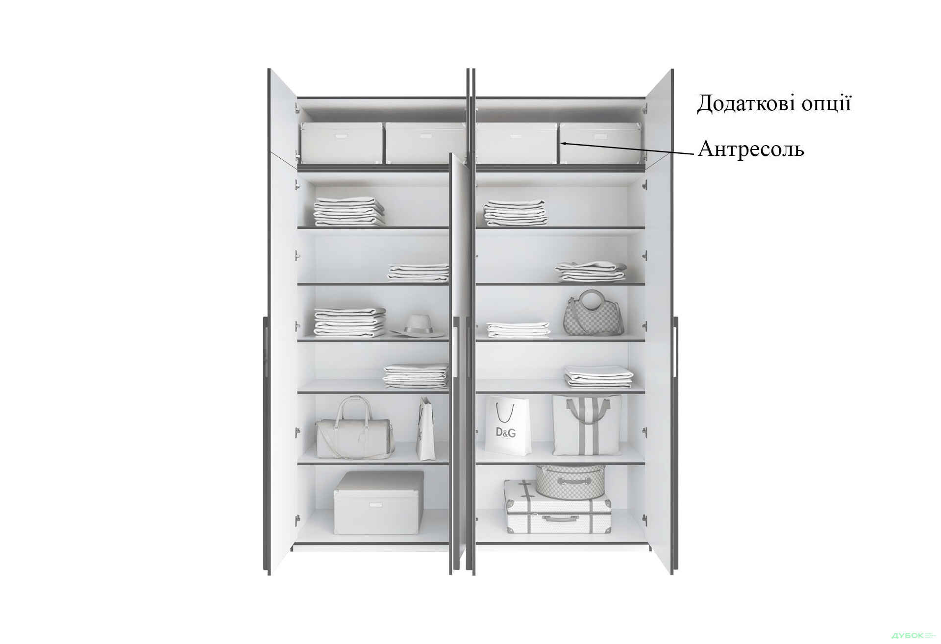 Шкаф Moreli Ramo / Рамо R-0017 4-дверный с полками 196,8 см, дуб кверкус - Изображение 6 Изображение 6 - Шкаф Moreli Ramo / Рамо R-0017 4-дверный с полками 196,8 см, дуб кверкус