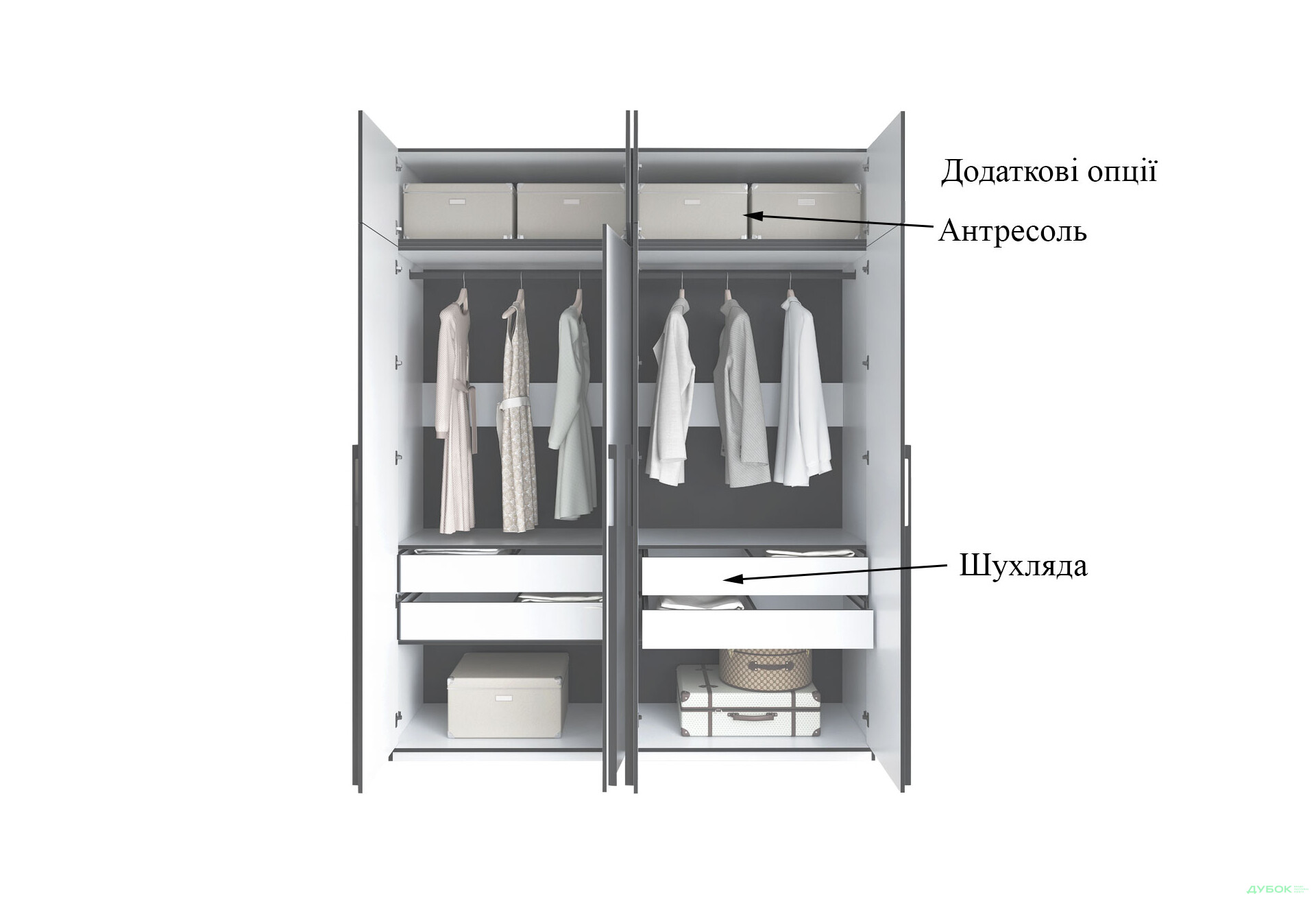 Изображение 8 - Шкаф Moreli Ramo / Рамо R-0018 4-дверный со штангами и полками 196,8 см, белый