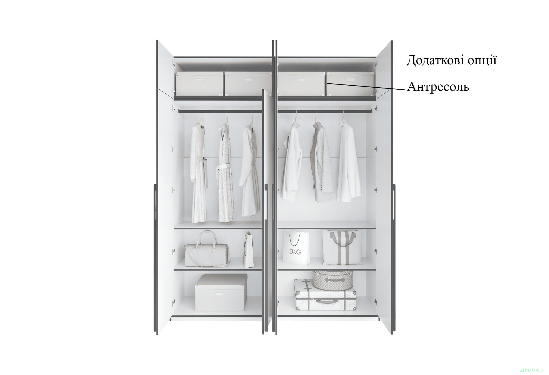 Изображение 6 - Шкаф Moreli Ramo / Рамо R-0018 4-дверный со штангами и полками 196,8 см, кашемир