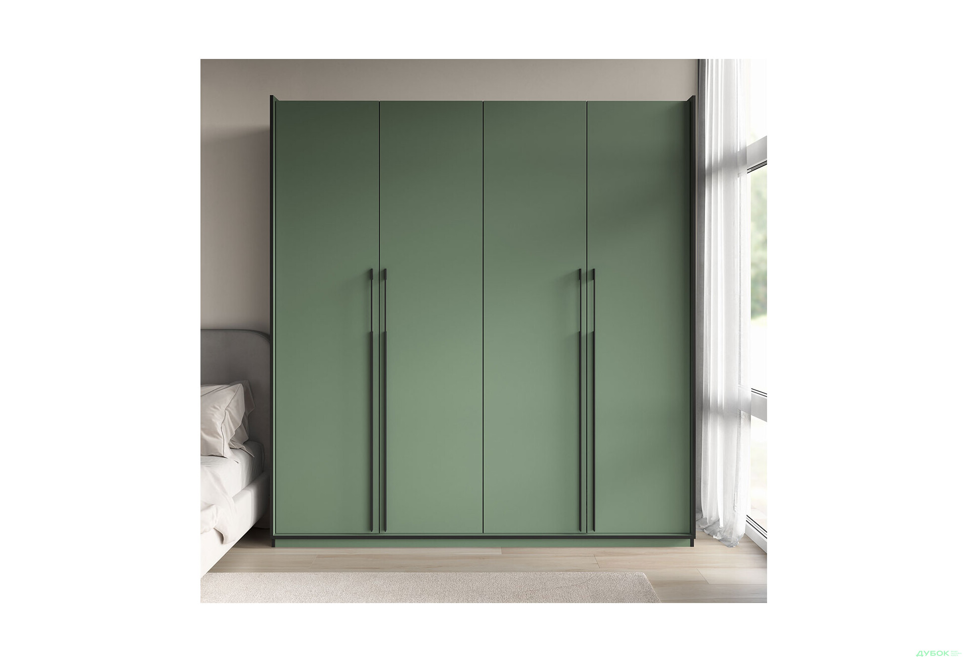 Шафа Moreli Ramo / Рамо R-0018 4-дверна зі штангами і полицями 196,8 см, зелений димчастий - Зображення 2 Зображення 2 - Шафа Moreli Ramo / Рамо R-0018 4-дверна зі штангами і полицями 196,8 см, зелений димчастий
