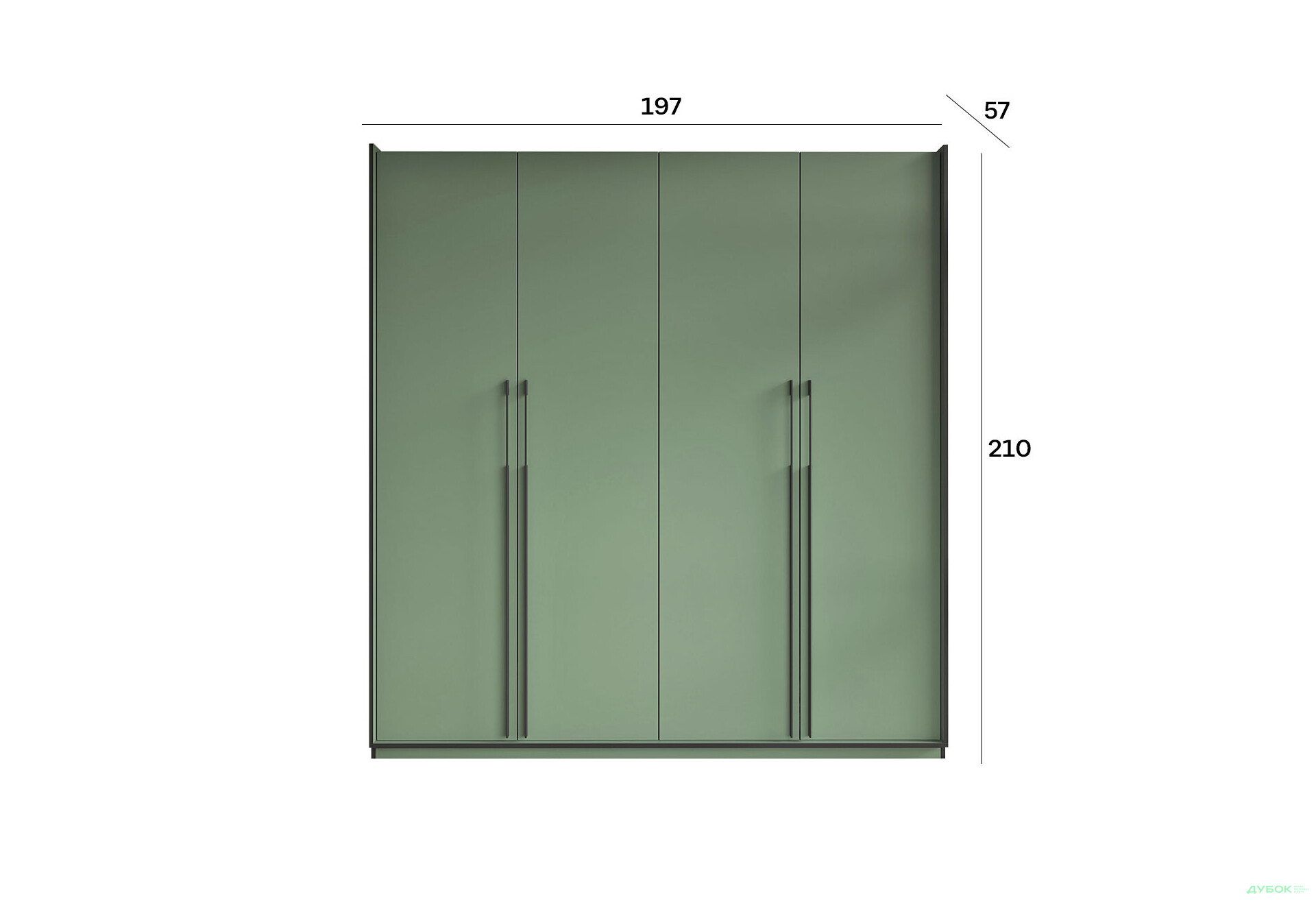 Шафа Moreli Ramo / Рамо R-0018 4-дверна зі штангами і полицями 196,8 см, зелений димчастий - Зображення 3 Зображення 3 - Шафа Moreli Ramo / Рамо R-0018 4-дверна зі штангами і полицями 196,8 см, зелений димчастий