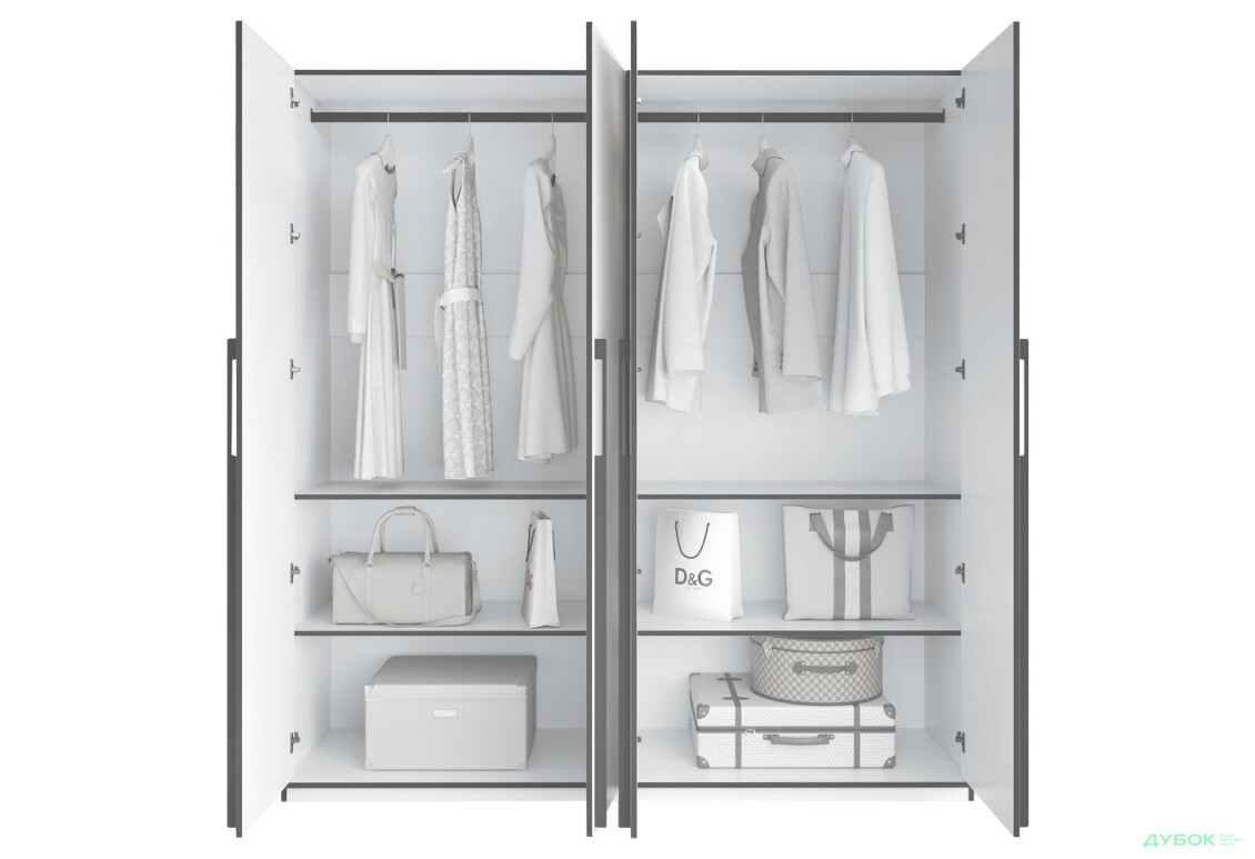 Шафа Moreli Ramo / Рамо R-0018 4-дверна зі штангами і полицями 196,8 см, зелений димчастий - Зображення 4 Зображення 4 - Шафа Moreli Ramo / Рамо R-0018 4-дверна зі штангами і полицями 196,8 см, зелений димчастий