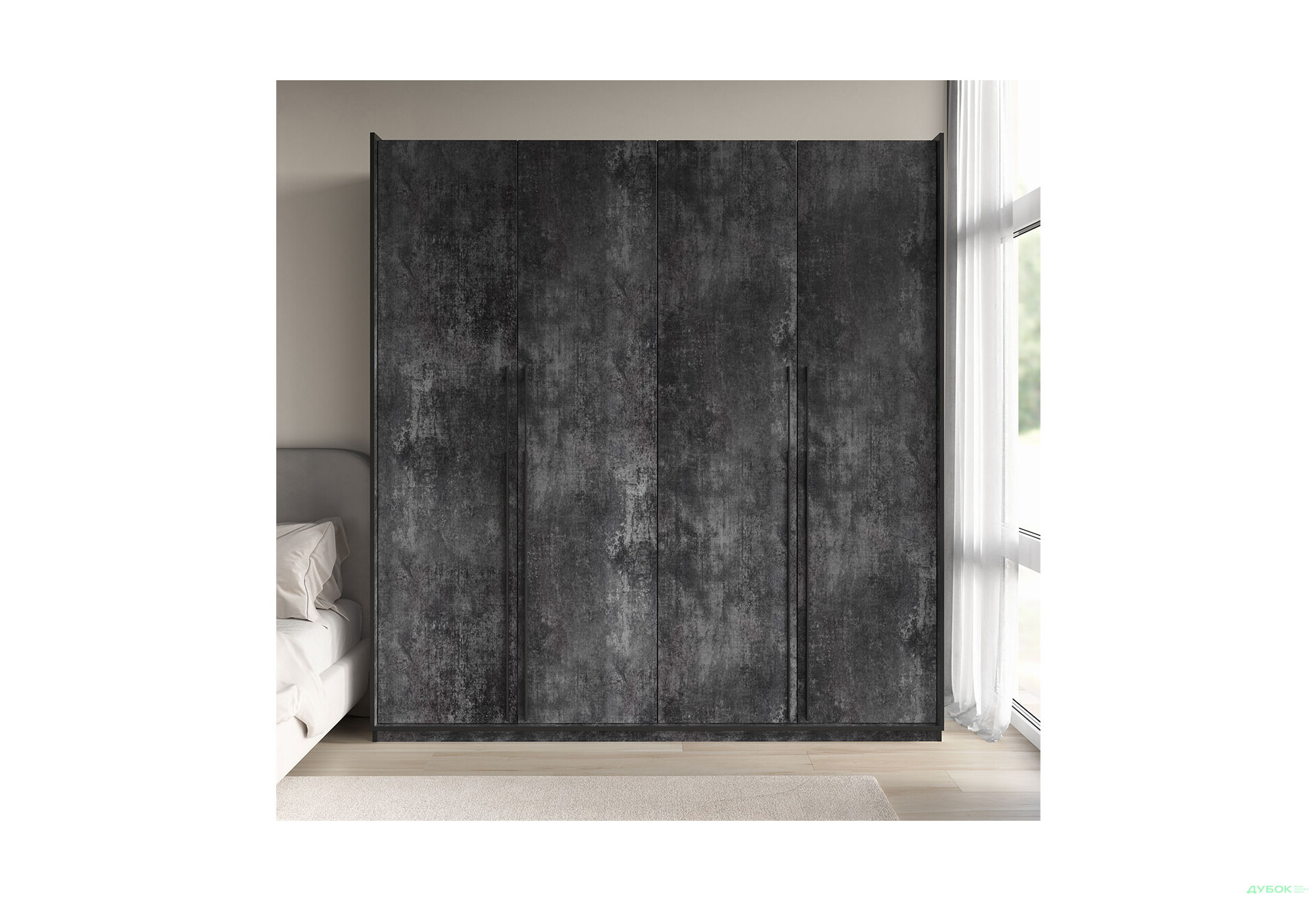 Шафа Moreli Ramo / Рамо R-0018 4-дверна зі штангами і полицями 196,8 см, бетон темний - Зображення 2 Зображення 2 - Шафа Moreli Ramo / Рамо R-0018 4-дверна зі штангами і полицями 196,8 см, бетон темний