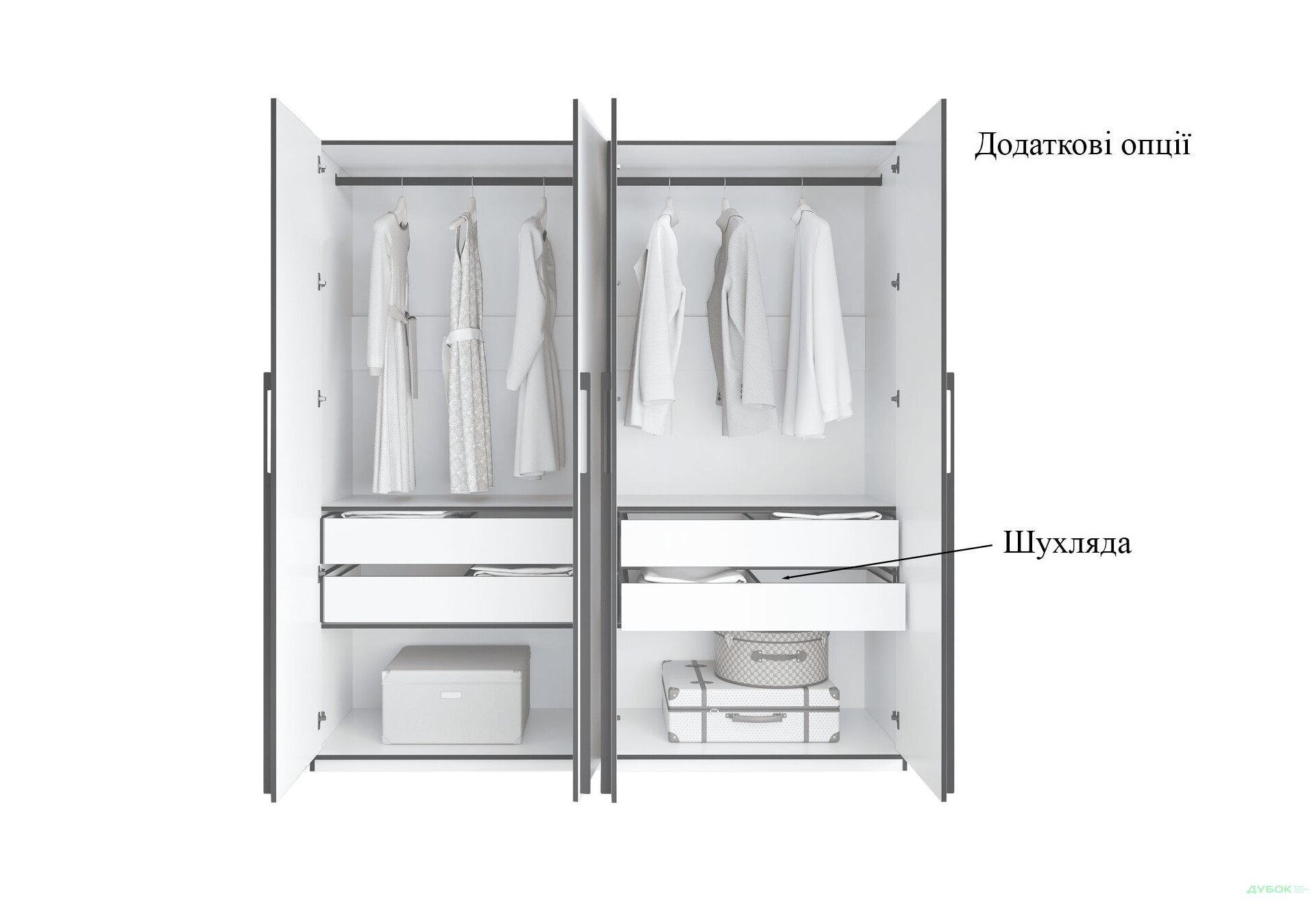 Шафа Moreli Ramo / Рамо R-0018 4-дверна зі штангами і полицями 196,8 см, бетон темний - Зображення 5 Зображення 5 - Шафа Moreli Ramo / Рамо R-0018 4-дверна зі штангами і полицями 196,8 см, бетон темний