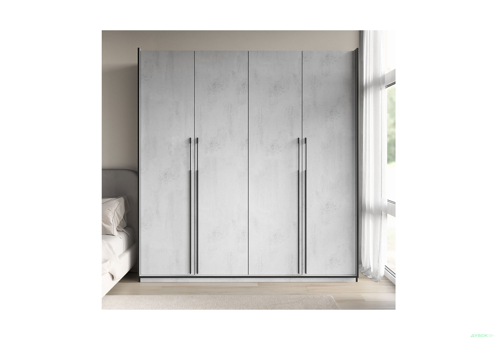 Шафа Moreli Ramo / Рамо R-0018 4-дверна зі штангами і полицями 196,8 см, бетон тефра - Зображення 2 Зображення 2 - Шафа Moreli Ramo / Рамо R-0018 4-дверна зі штангами і полицями 196,8 см, бетон тефра