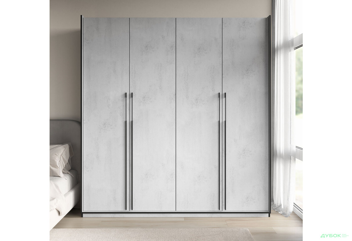 Шафа Moreli Ramo / Рамо R-0018 4-дверна зі штангами і полицями 196,8 см, бетон тефра - Зображення 2 Зображення 2 - Шафа Moreli Ramo / Рамо R-0018 4-дверна зі штангами і полицями 196,8 см, бетон тефра