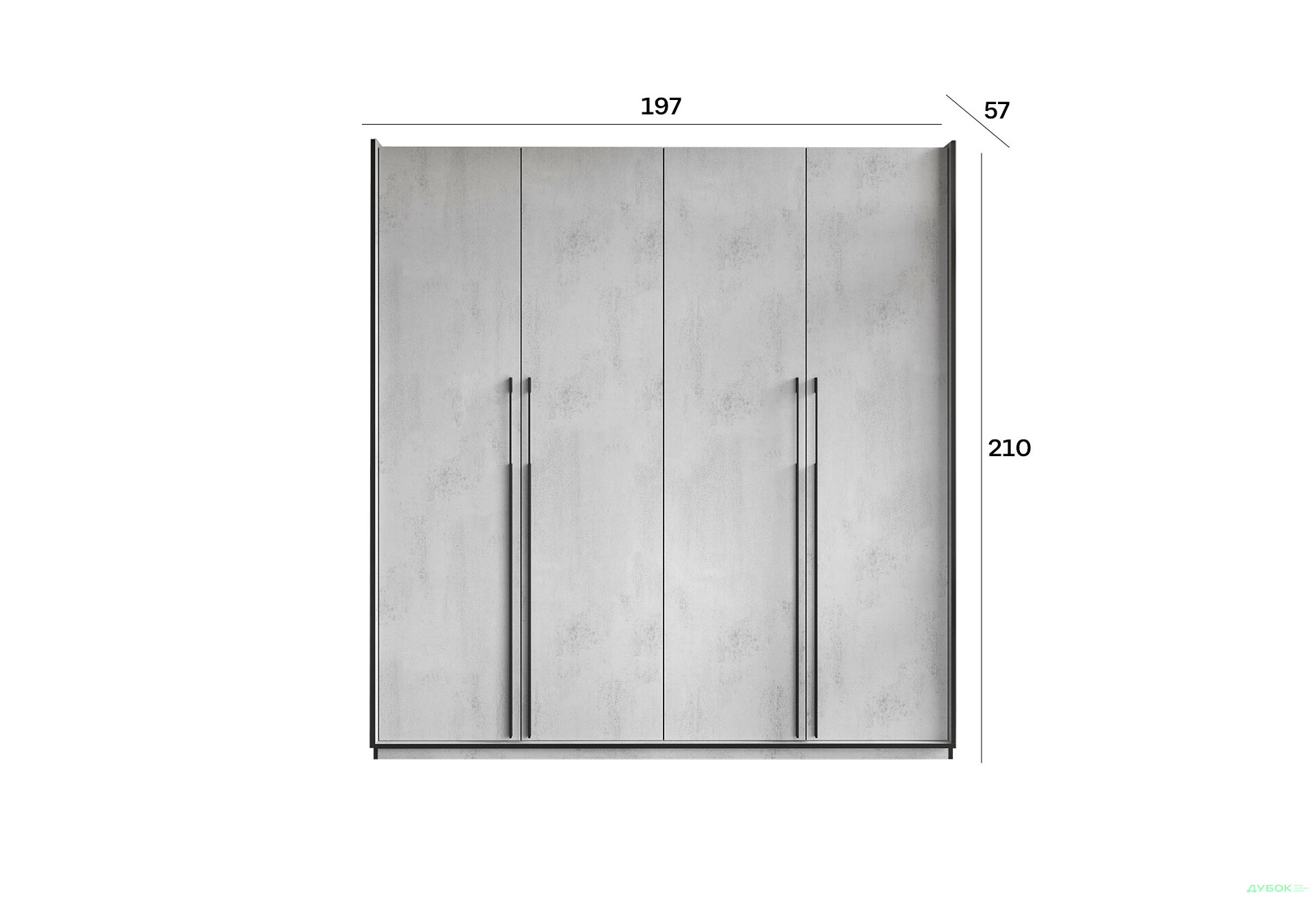 Шафа Moreli Ramo / Рамо R-0018 4-дверна зі штангами і полицями 196,8 см, бетон тефра - Зображення 3 Зображення 3 - Шафа Moreli Ramo / Рамо R-0018 4-дверна зі штангами і полицями 196,8 см, бетон тефра