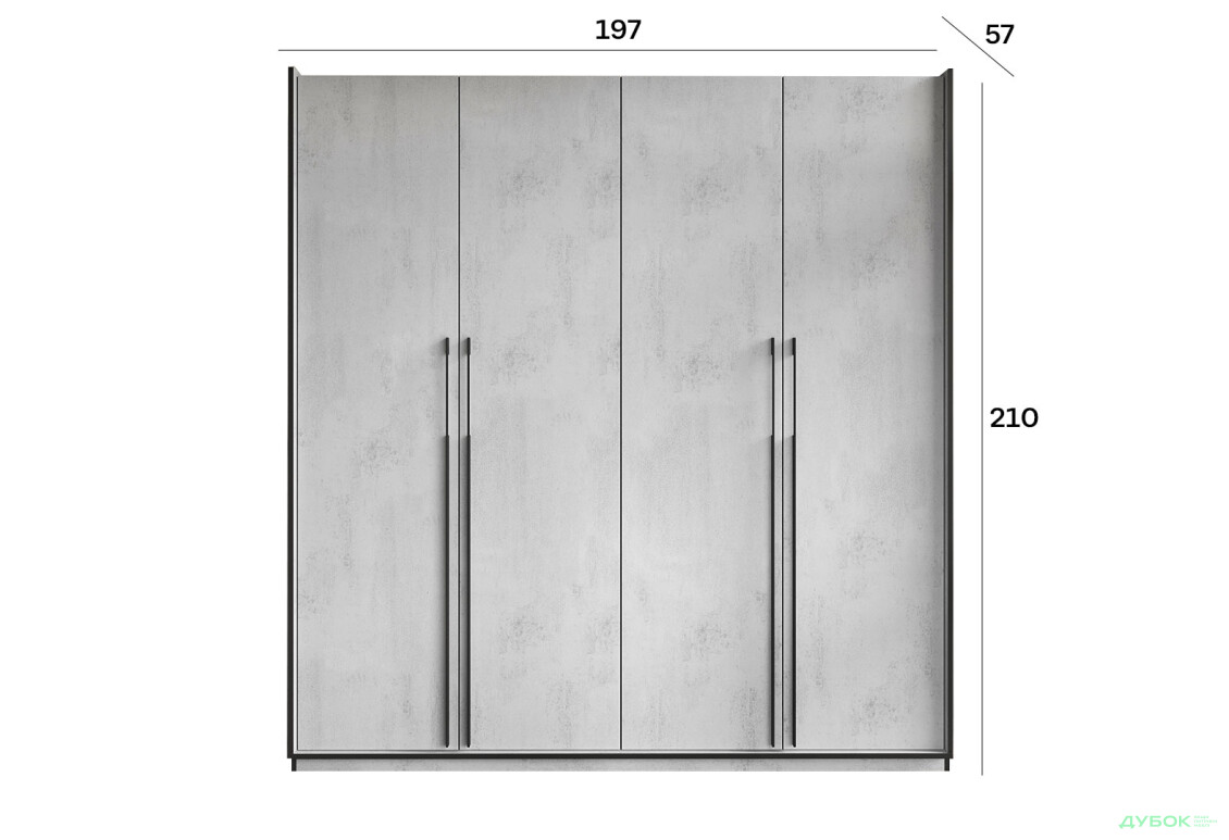 Шафа Moreli Ramo / Рамо R-0018 4-дверна зі штангами і полицями 196,8 см, бетон тефра - Зображення 3 Зображення 3 - Шафа Moreli Ramo / Рамо R-0018 4-дверна зі штангами і полицями 196,8 см, бетон тефра