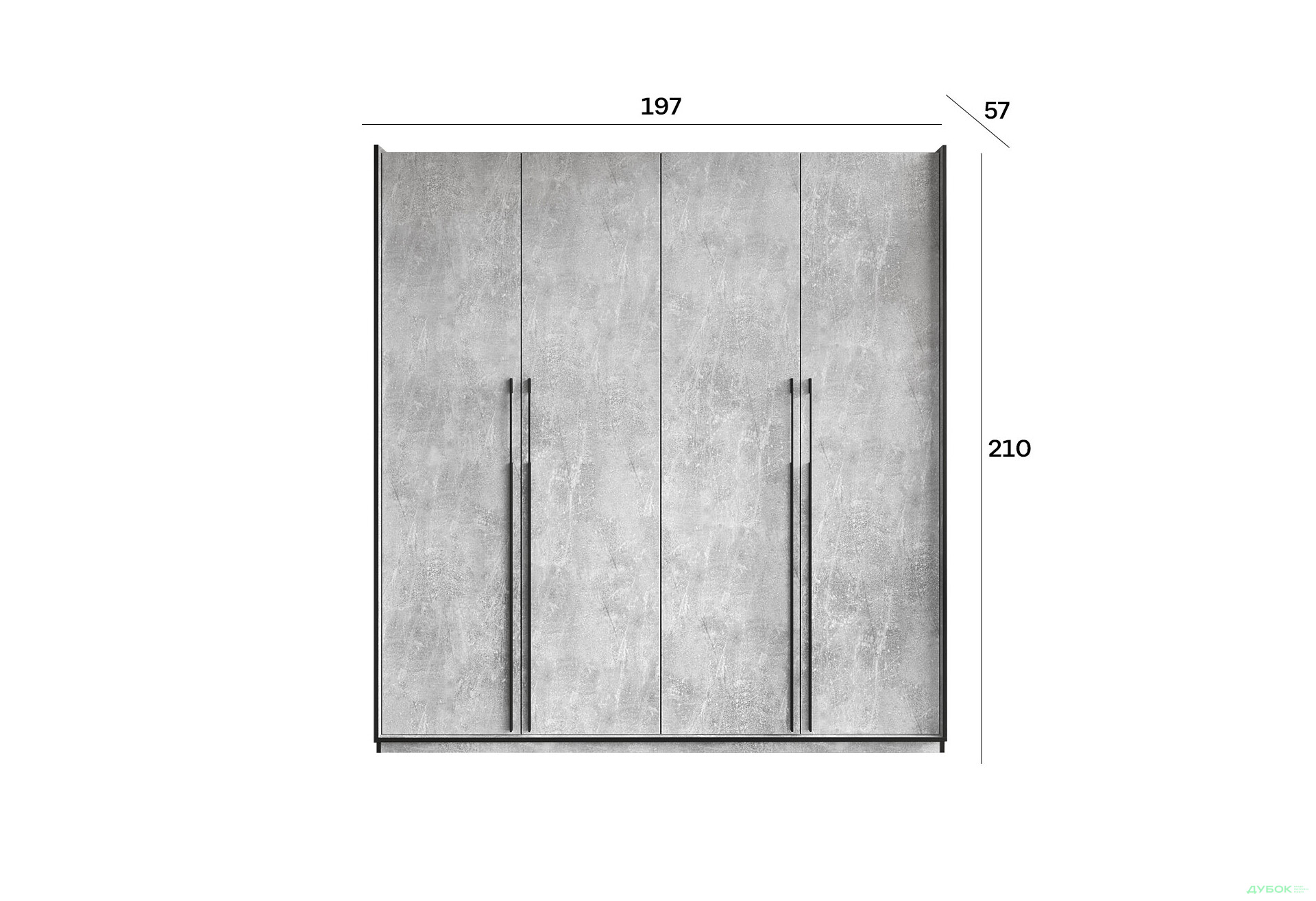 Шафа Moreli Ramo / Рамо R-0018 4-дверна зі штангами і полицями 196,8 см, бетон - Зображення 3 Зображення 3 - Шафа Moreli Ramo / Рамо R-0018 4-дверна зі штангами і полицями 196,8 см, бетон