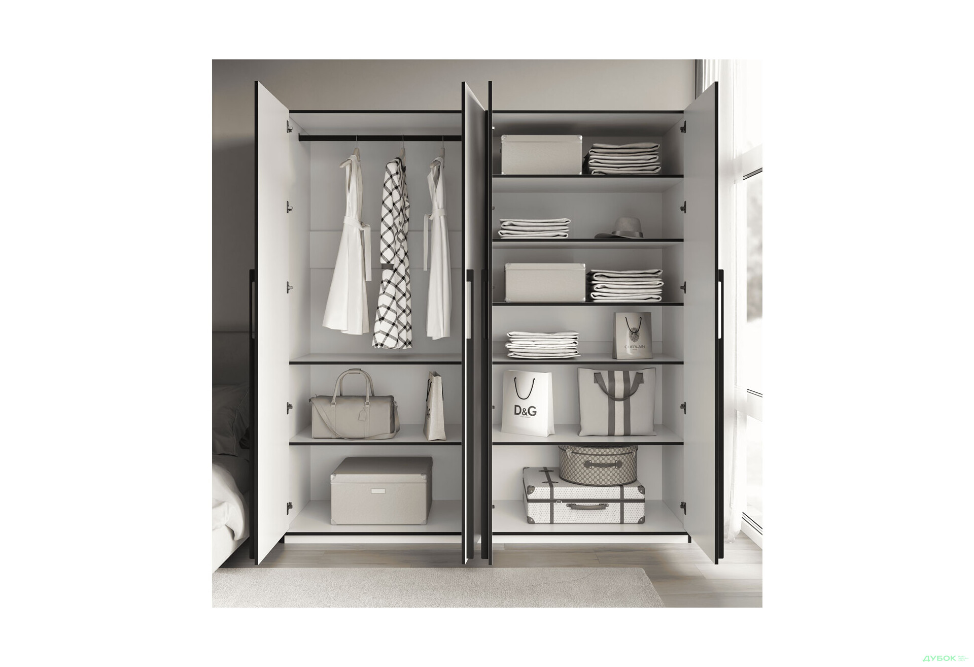 Шафа Moreli Ramo / Рамо R-0019 4-дверна зі штангою зліва і полицями 196,8 см, біла - Зображення 3 Зображення 3 - Шафа Moreli Ramo / Рамо R-0019 4-дверна зі штангою зліва і полицями 196,8 см, біла