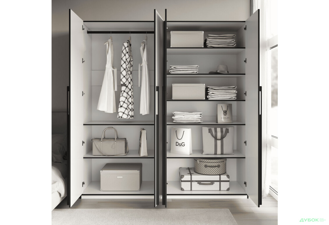 Шафа Moreli Ramo / Рамо R-0019 4-дверна зі штангою зліва і полицями 196,8 см, біла - Зображення 3 Зображення 3 - Шафа Moreli Ramo / Рамо R-0019 4-дверна зі штангою зліва і полицями 196,8 см, біла