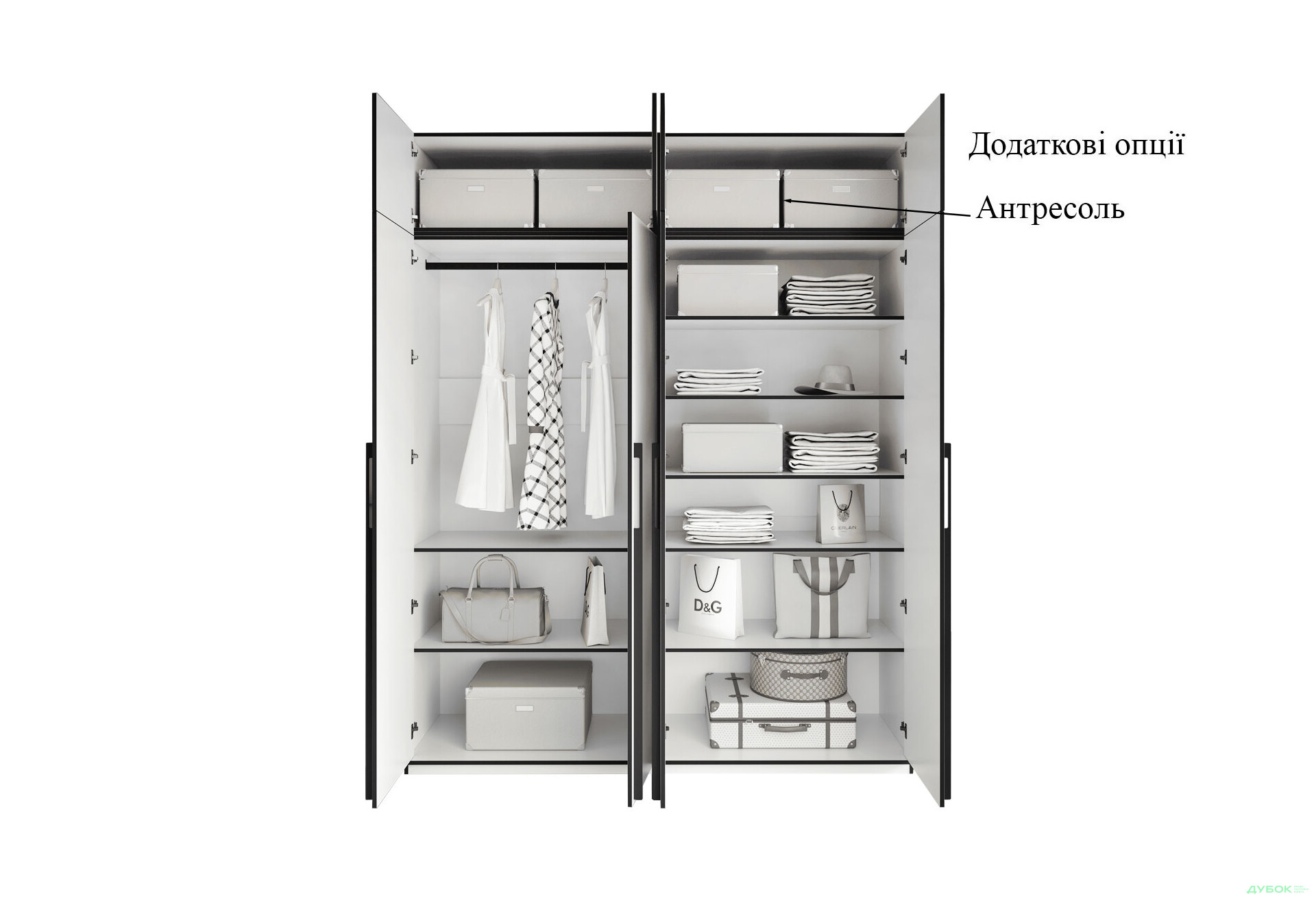 Шафа Moreli Ramo / Рамо R-0019 4-дверна зі штангою зліва і полицями 196,8 см, біла - Зображення 7 Зображення 7 - Шафа Moreli Ramo / Рамо R-0019 4-дверна зі штангою зліва і полицями 196,8 см, біла