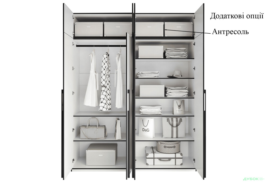 Шафа Moreli Ramo / Рамо R-0019 4-дверна зі штангою зліва і полицями 196,8 см, біла - Зображення 7 Зображення 7 - Шафа Moreli Ramo / Рамо R-0019 4-дверна зі штангою зліва і полицями 196,8 см, біла