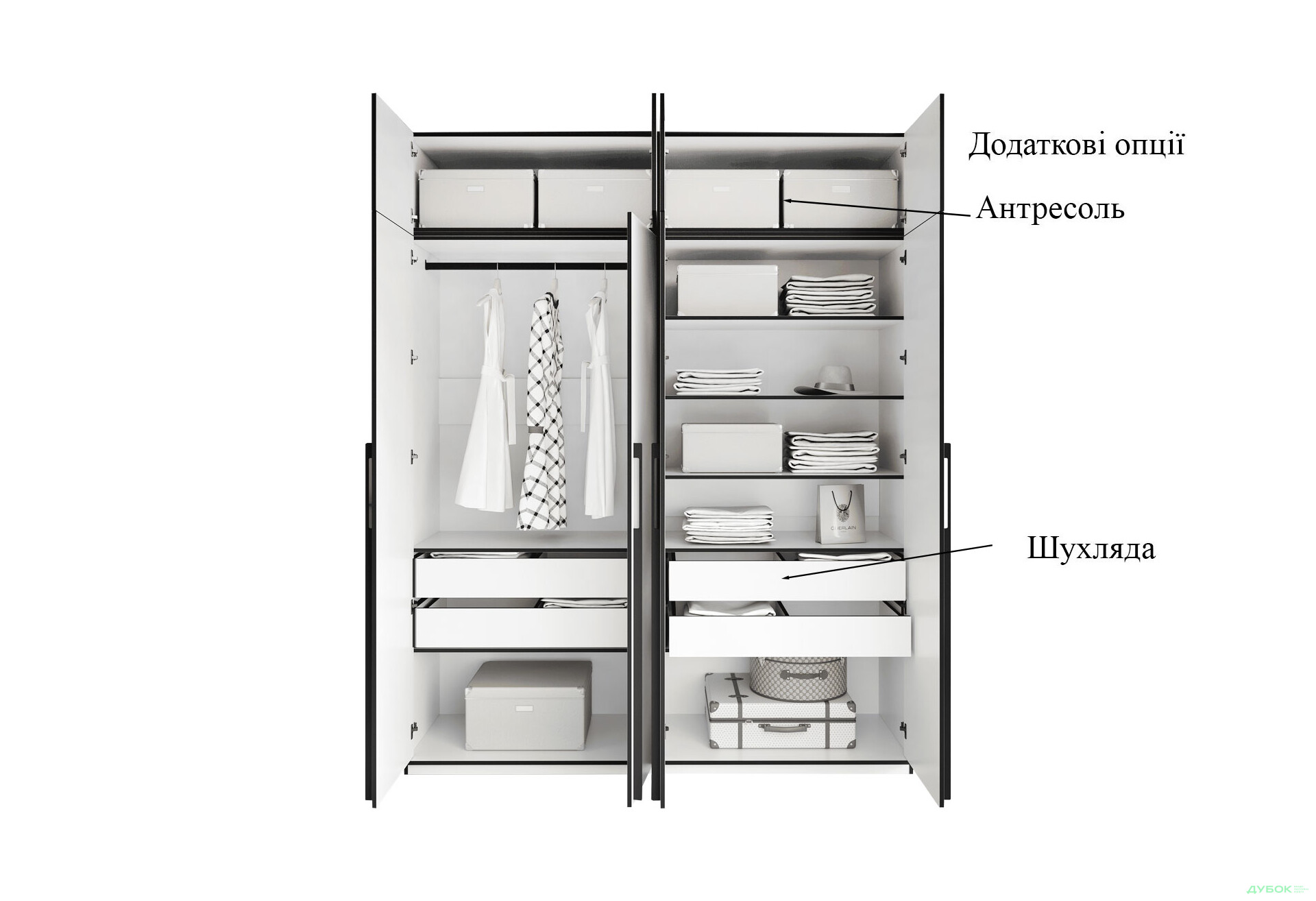 Шафа Moreli Ramo / Рамо R-0019 4-дверна зі штангою зліва і полицями 196,8 см, біла - Зображення 8 Зображення 8 - Шафа Moreli Ramo / Рамо R-0019 4-дверна зі штангою зліва і полицями 196,8 см, біла