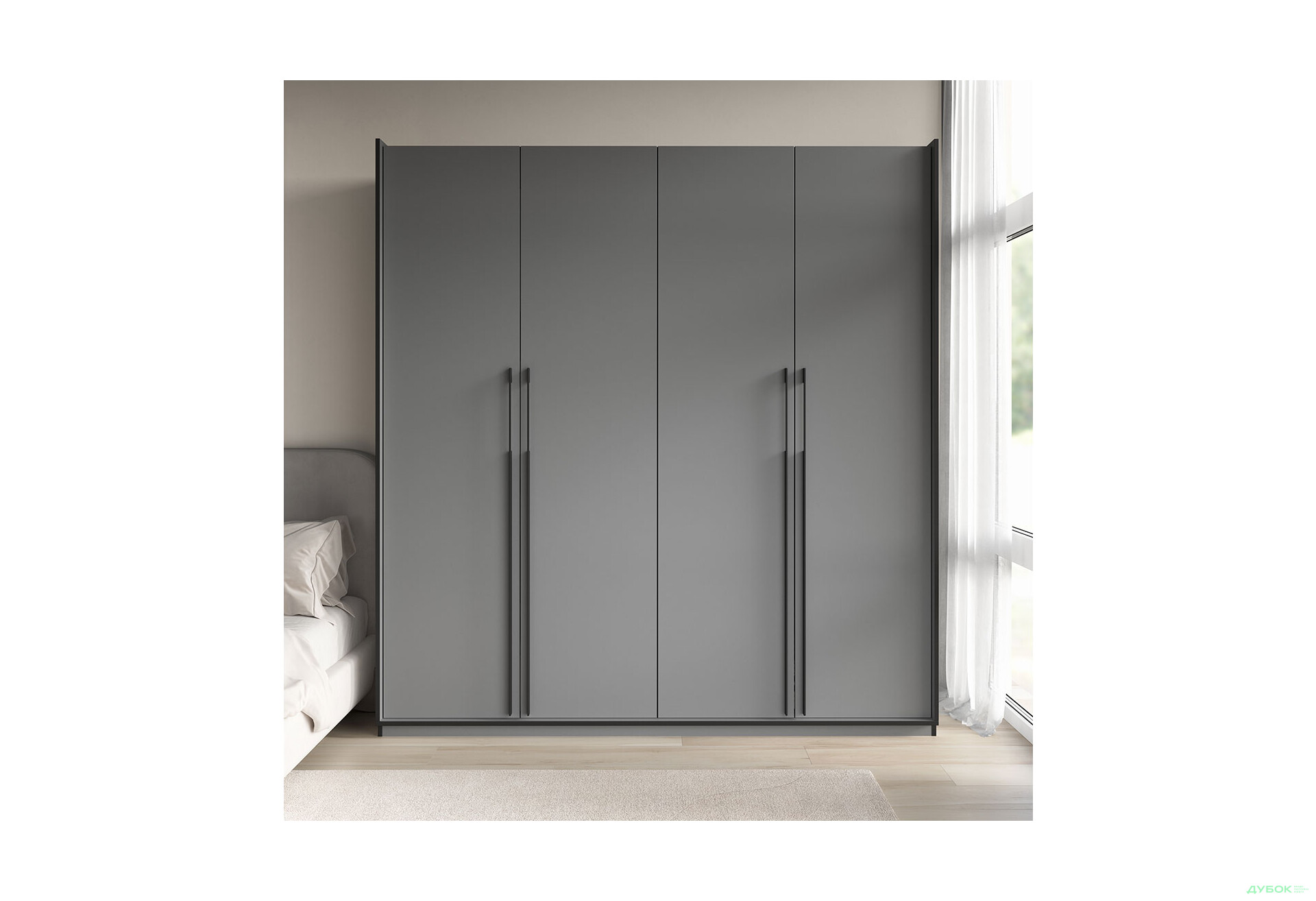 Шкаф Moreli Ramo / Рамо R-0019 4-дверный со штангой слева и полками 196,8 см, антрацит - Изображение 2 Изображение 2 - Шкаф Moreli Ramo / Рамо R-0019 4-дверный со штангой слева и полками 196,8 см, антрацит